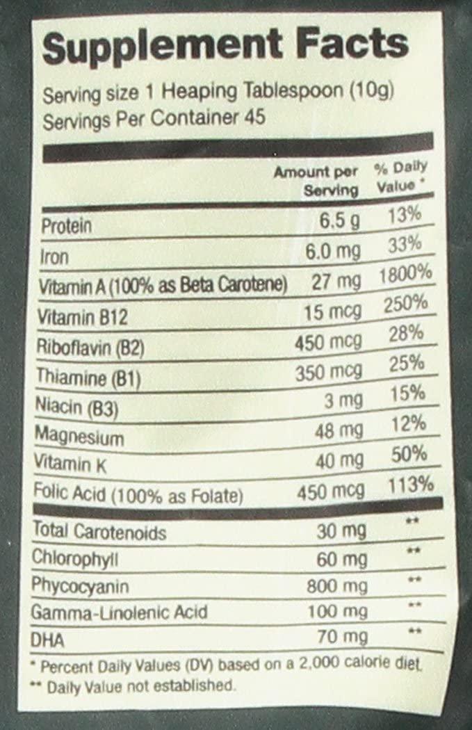 Organic Spirulina Powder (16 Ounce) Naturally Vegan, Supplies Folate