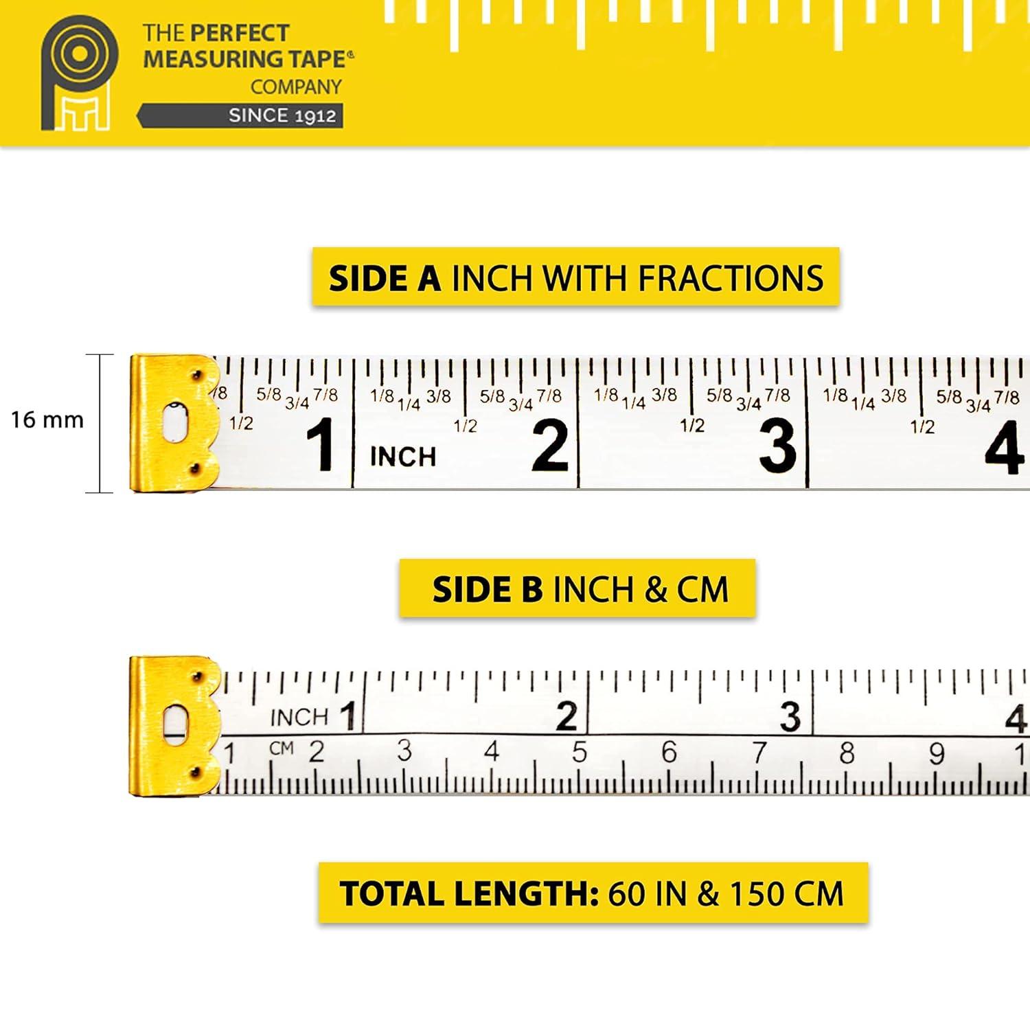 Perfect Measuring Tape- Fraction Tape Measure All-Purpose Tape Measure-Double  Sided Fractional Inches & Millimeter/Centimeter Tape Measure (10 Pack- 60in  - White) 10 Pack - 60in/1.5m White