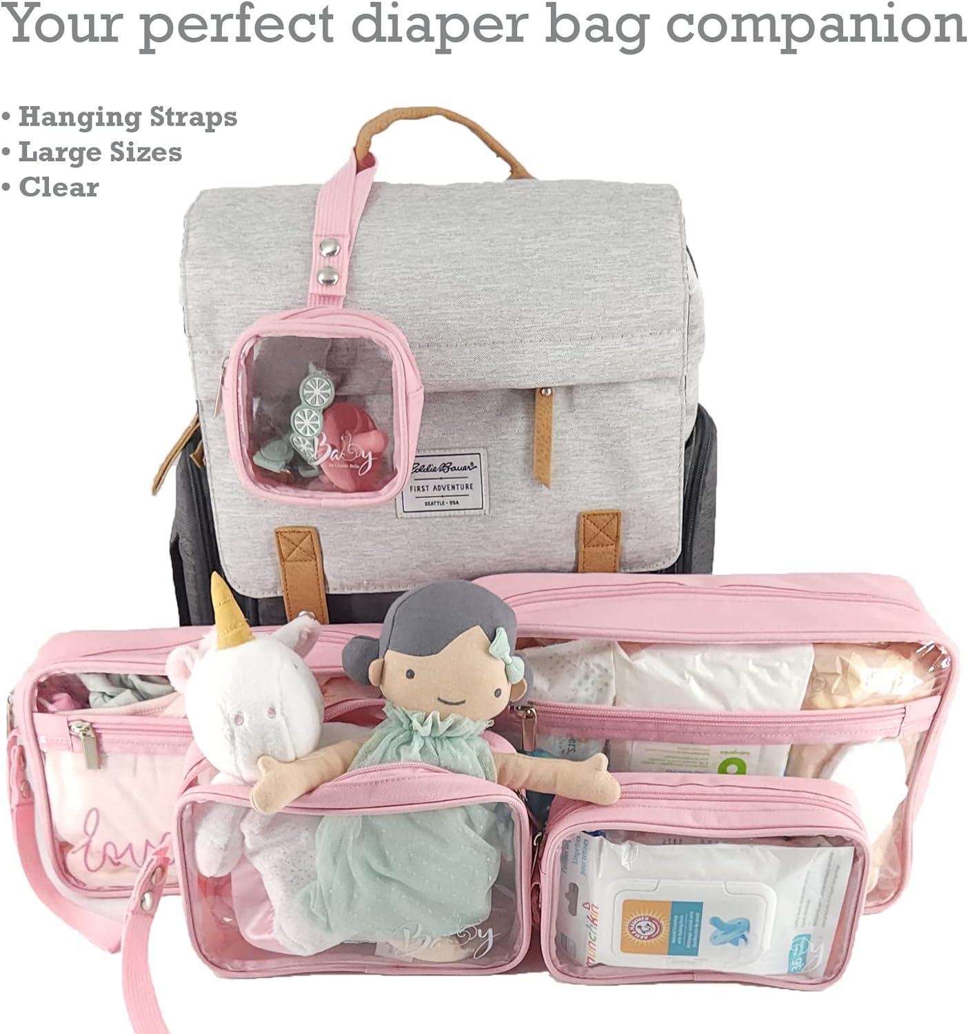 Llama Bella 5 Piece Diaper Bag Organizer Pouch Set Clear with Straps and  Pacifier Case -- Pink