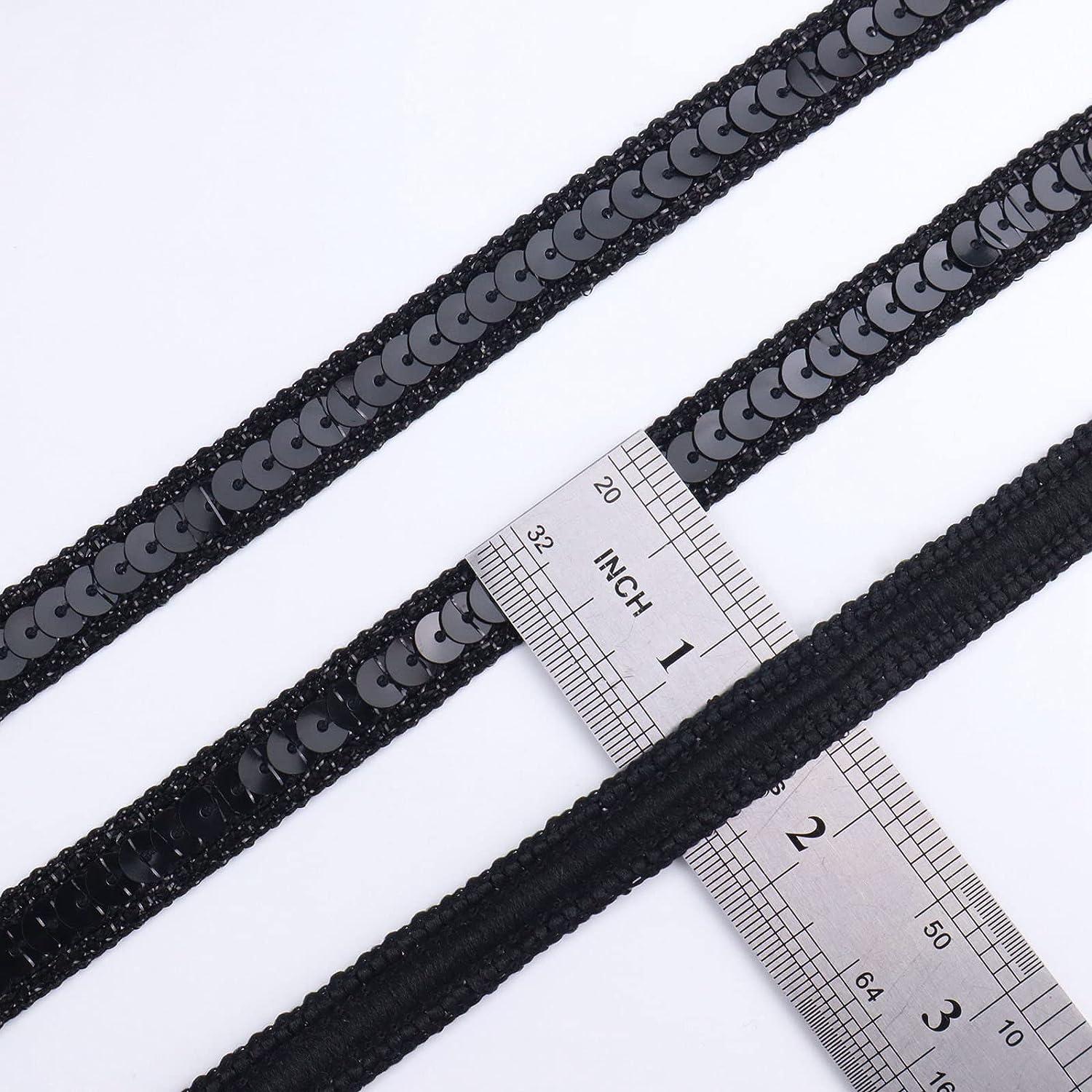 YOOGCORETT 3 Yards Black Elastic Sequin Ribbon Trim Glitter Metallic  Stretch Flat Sequin Fabric Ribbon Lace for DIY Crafts,Sewing, Dress
