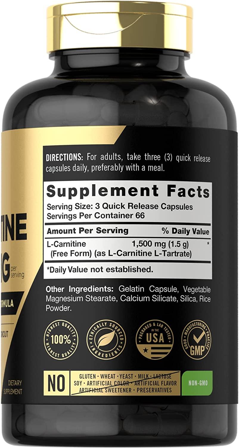 L-Carnitine 1500mg | 200 Capsules | Advanced Athlete Formula | Workout  Supplement | Non-GMO & Gluten Free - Carlyle | Buy Now with Express  International Delivery | GoSupps.com