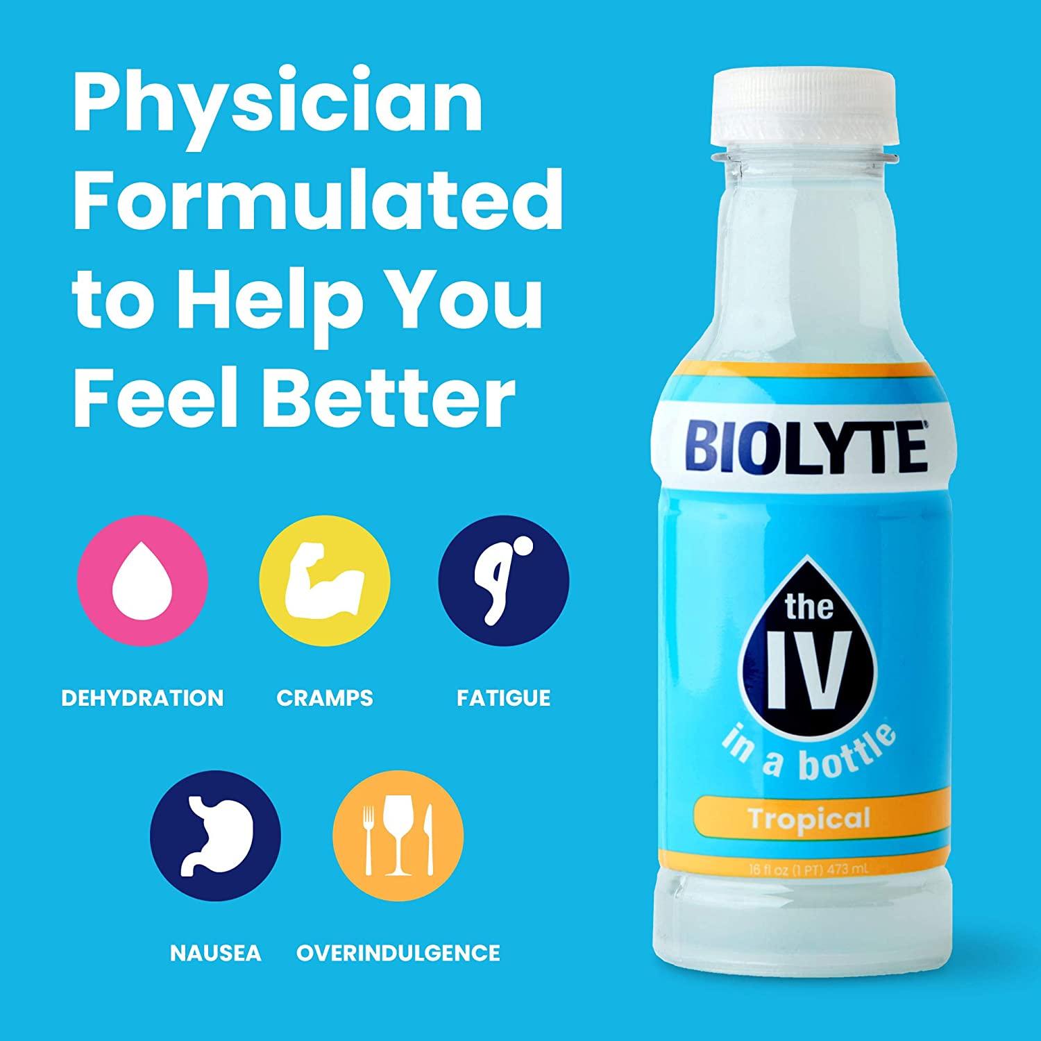BIOLYTE Electrolyte Drink, Tropical 12 Pack IV Liquid Bottle for