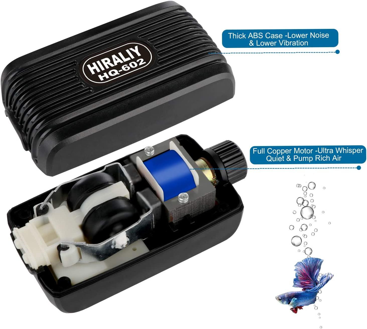 HIRALIY Aquarium Air Pump Dual Outlet Ultra Silent Oxygen Bubbler for Fish Tank Adjustable
