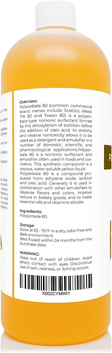Polysorbate 80 by Velona - 4 oz | Solubilizer, Food & Cosmetic Grade | All Natural for Cooking, Skin Care and Bath Bombs, Sprays, Foam Maker | Use