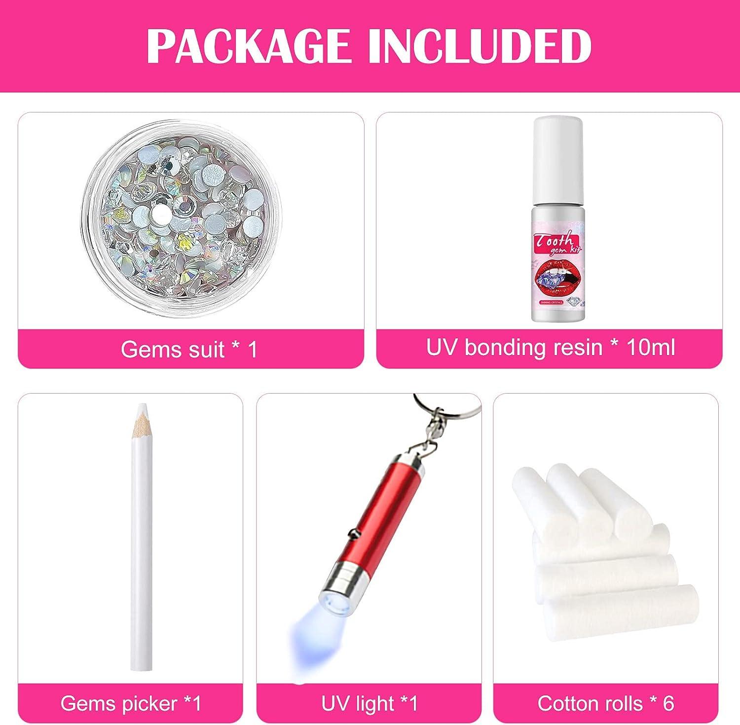 Tooth Gem Kit with Curing Light and Glue, Tooth Crystal Jewelry Starter Kit  with Glue and Crystals, Shining Smile Diy Fashionable Tooth Crystal Kit
