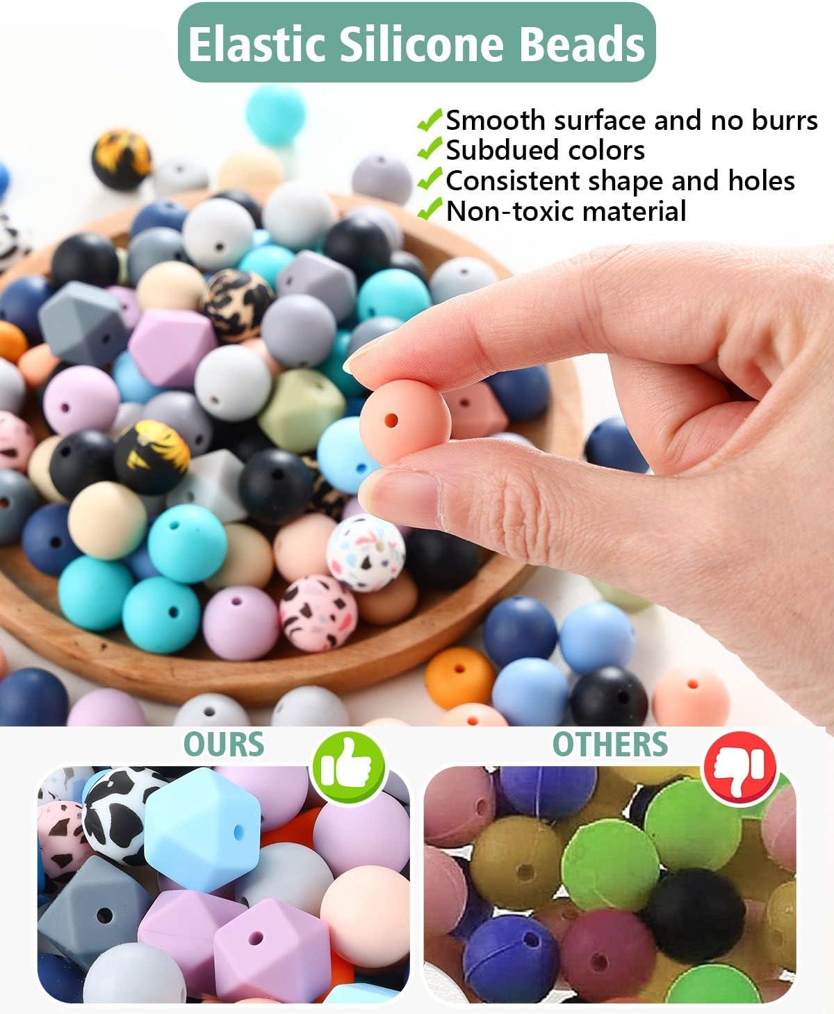 BOZUAN 149 PCS 15MM Silicone Beads for Keychain Making Kit Multiple Styles  and Shapes Silicone Beads Bulk Rubber Beads for Keychains Making