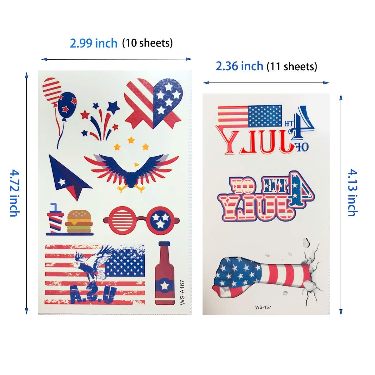 110 PCS Patriotic Temporary Tattoos for Adults Kids Fourth of July