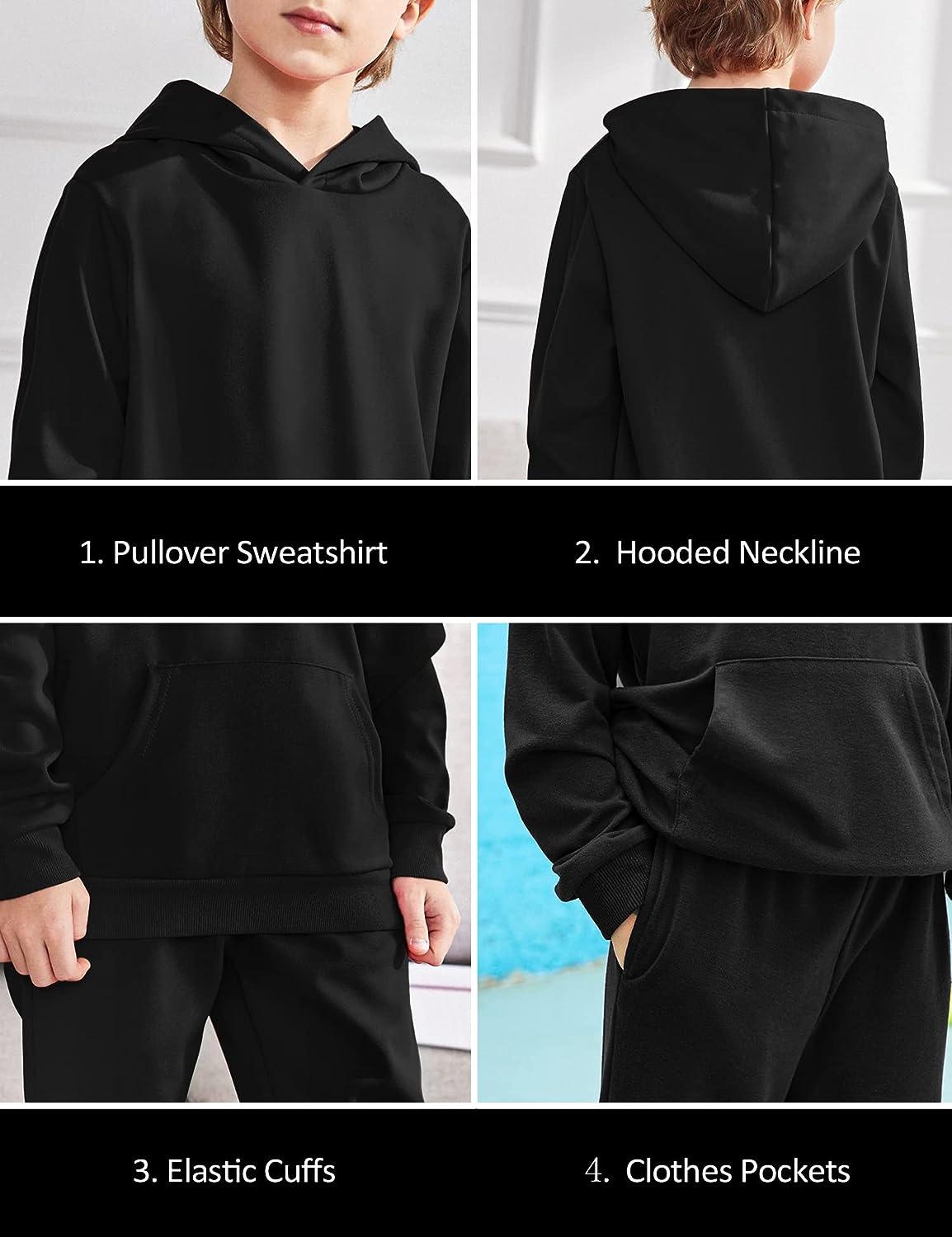 Arshiner 2 Piece Outfit Boys Pullover Hoodies Sweatshirt Suit For Kids Tracksuit  Set 9-10 Years A Black