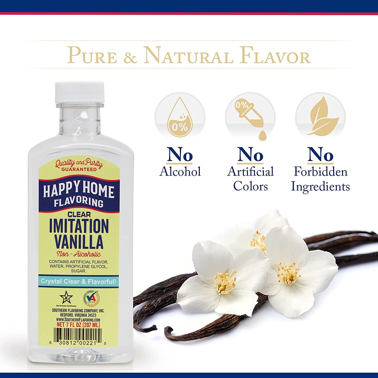 Happy Home Clear Imitation Vanilla Flavoring, Non-Alcoholic, Certified  Kosher, 7 oz.