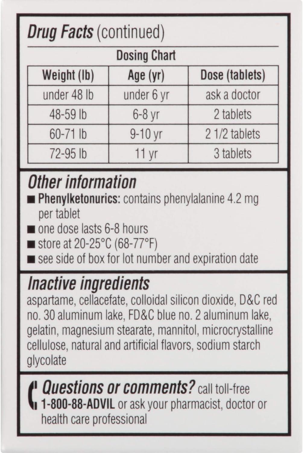 Advil Junior Chewable Ibuprofen Tablets Grape 100mg 24 Tablets Each