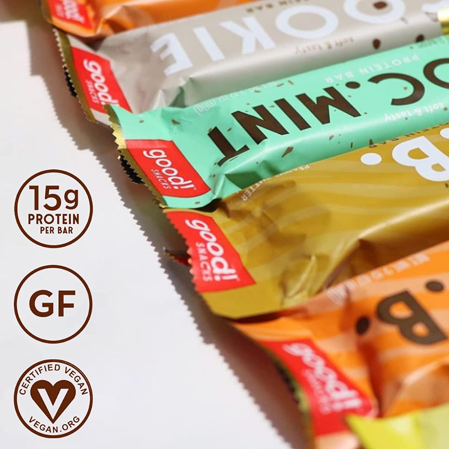 Good! Snacks Vegan Protein Bars 6 Flavor Variety GlutenFree & PlantBased Meal Replacement
