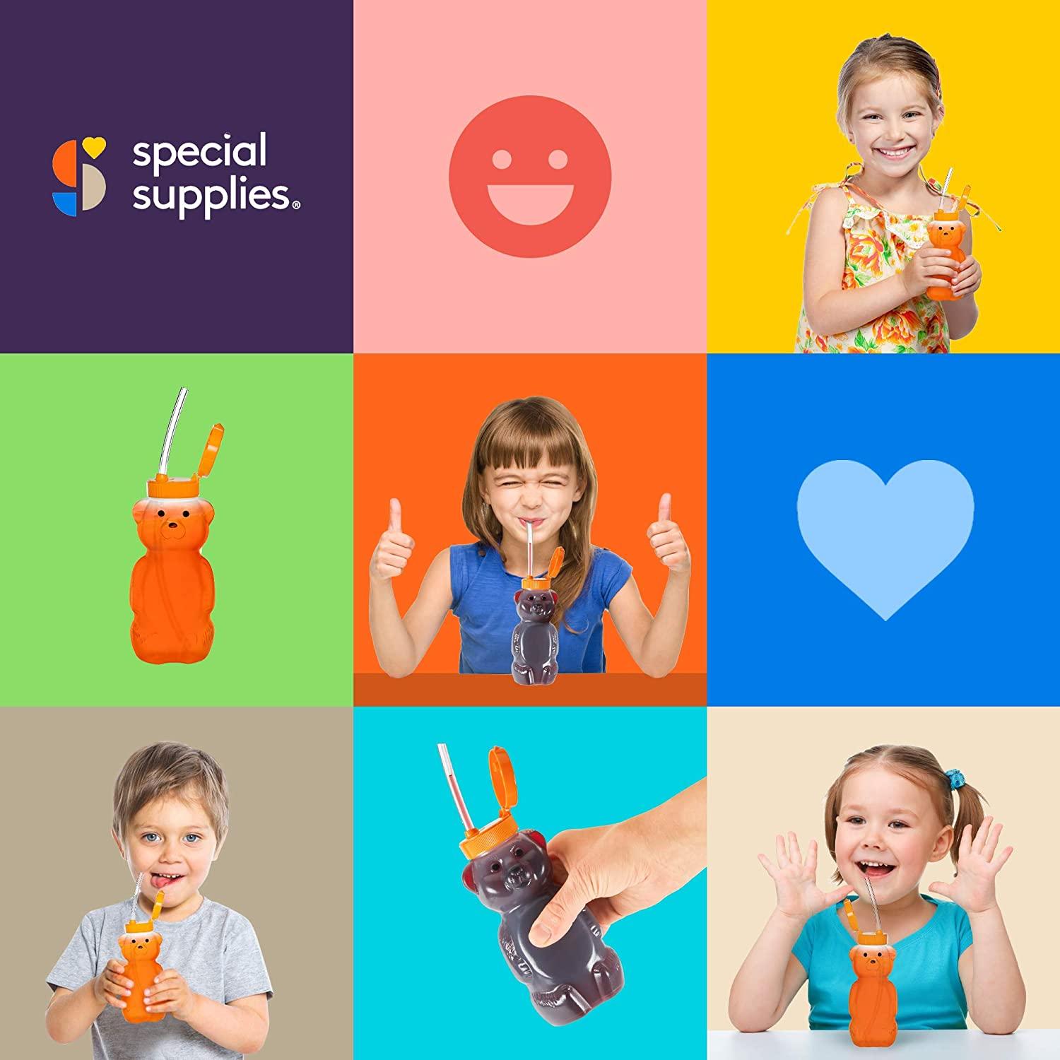 Honey Bear Straw Cup Long Straws, 3 Pack Squeezable Therapy