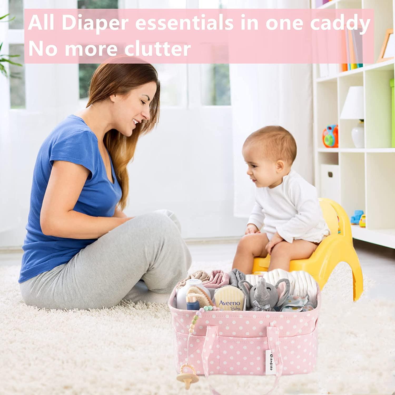 Baby Diaper Caddy Organizer - Large Baby Organizers and Storage for Nursery  - Portable Diaper Basket for Changing Station - Fits Changing Table - Baby