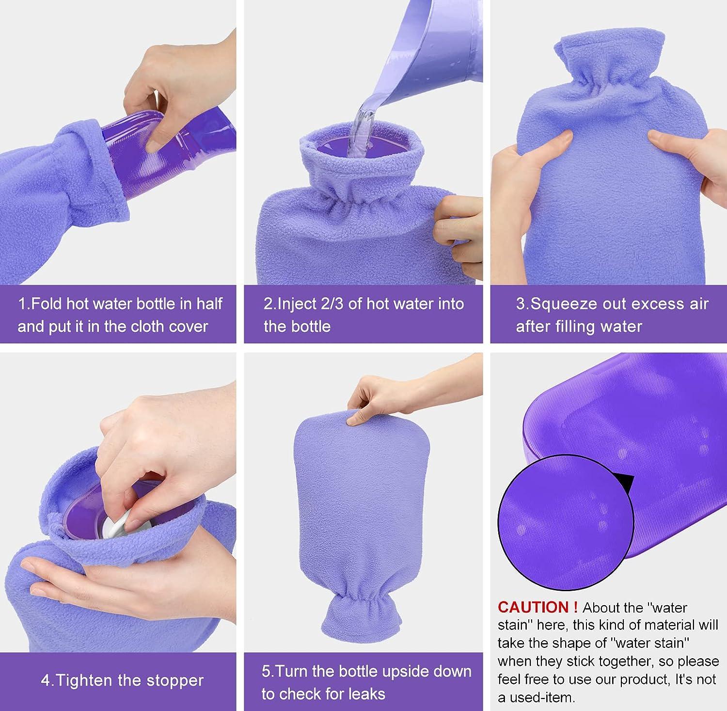 Attmu 2L Hot Water Bottle, Rubber Hot Water Bag for Pain Relief Menstrual  Cramps, Hot & Cold Compress, Hand & Feet Warmer with Soft Polar Fleece  Cover - Purple