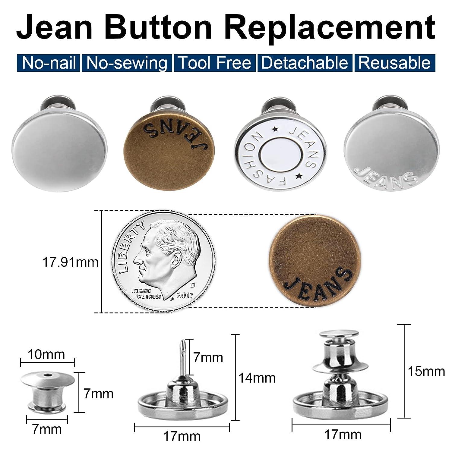 TOOVREN Upgraded 8 Sets Button Pins for Jeans Pants, No Sew