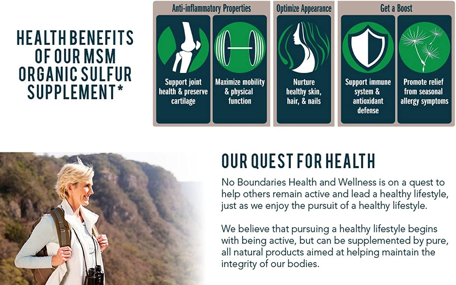 500mg MSM Organic Sulfur Capsules by No Boundaries Health and Wellness