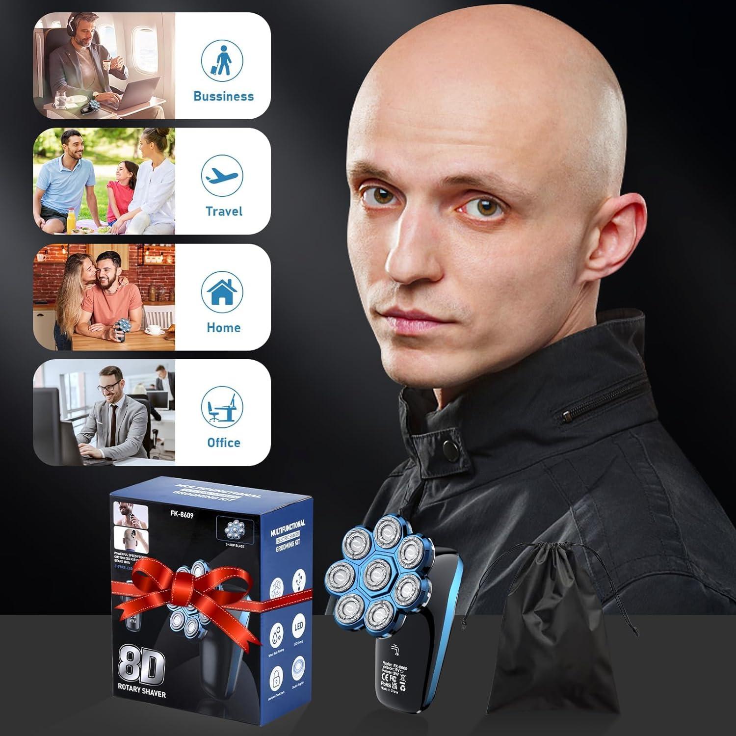 Buy Bazivve 8D Head Shaver For Bald Men - Upgraded Rotary Electric Razor & Nose Hair Trimmer Waterproof Portable Grooming Kit With LED Display | Buy Now With Express International Delivery
