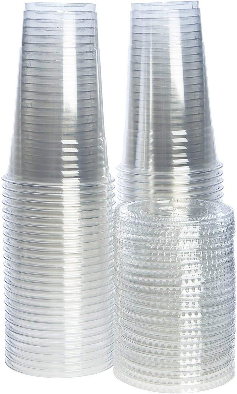 Comfy Package 24 oz. Crystal Clear Plastic Cups with Flat Lids - 100 Sets |  Buy Now with Express International Delivery | GoSupps.com