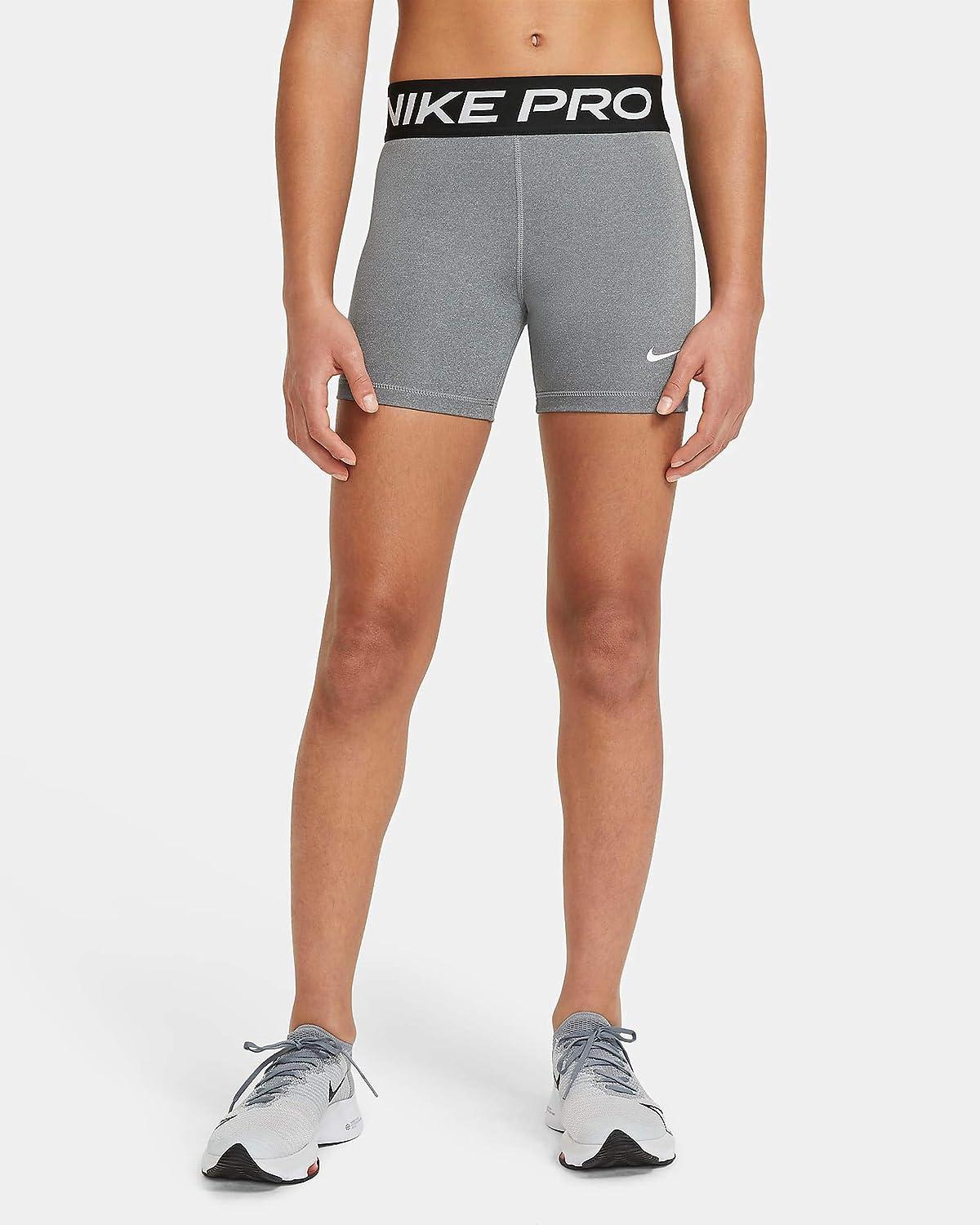Nike Pro Big Kids' (Girls') 3 Shorts Large Carbon Heather/White