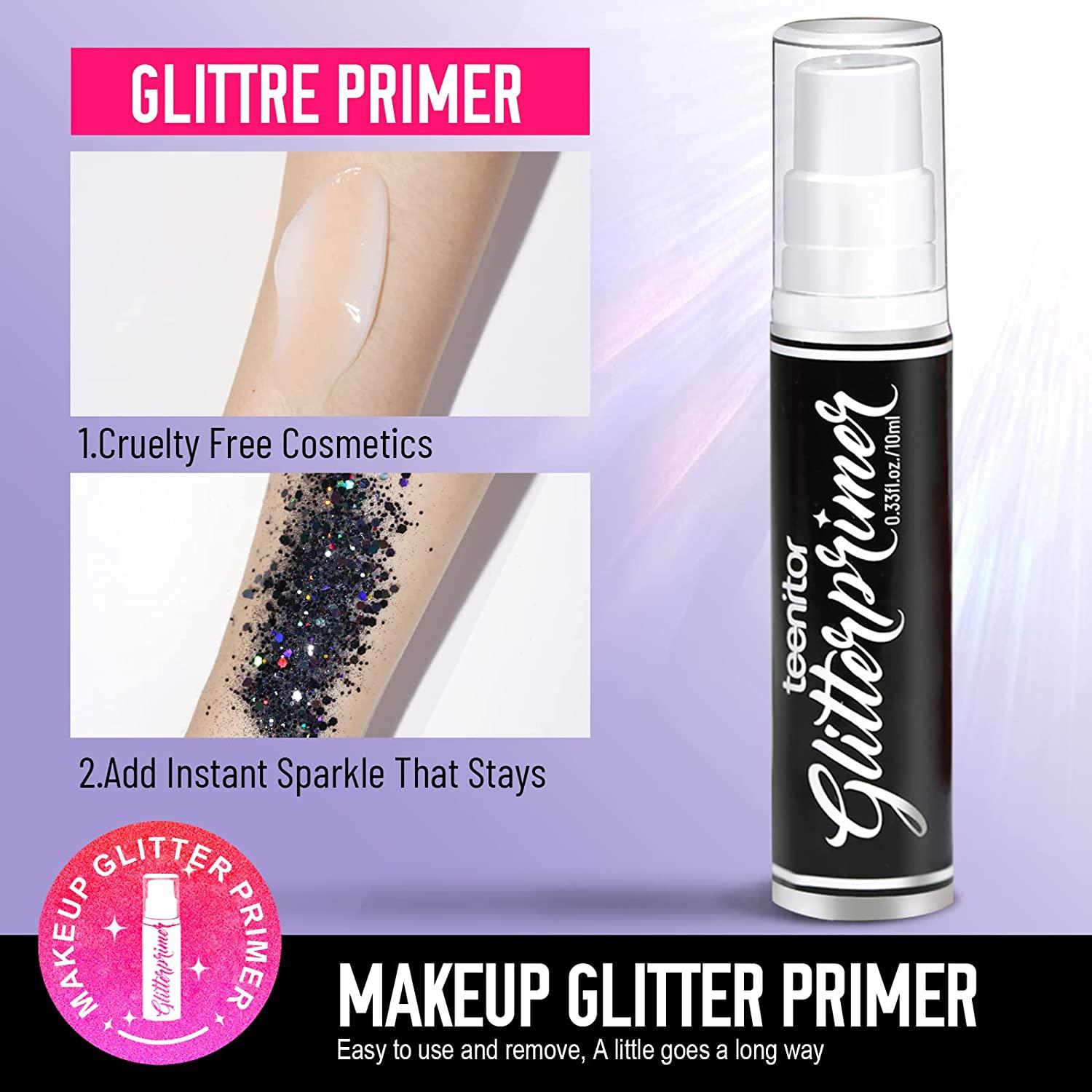 Festival Chunky and Fine Glitter Mix, Teenitor Iridescent Glitter Flakes with Glitter Primer