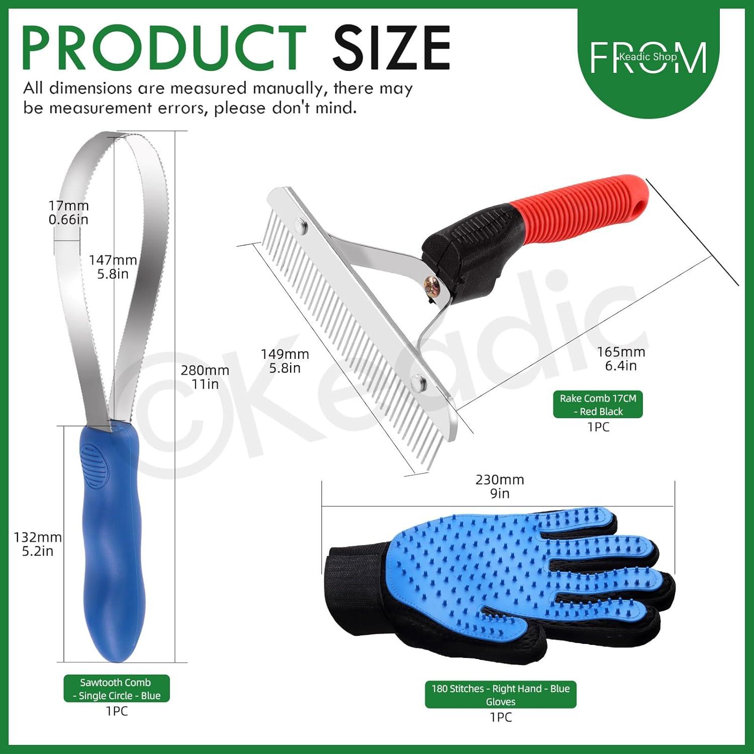 Keadic 3Pcs Stainless Steel Dual-Sided Grooming Shedding Blade