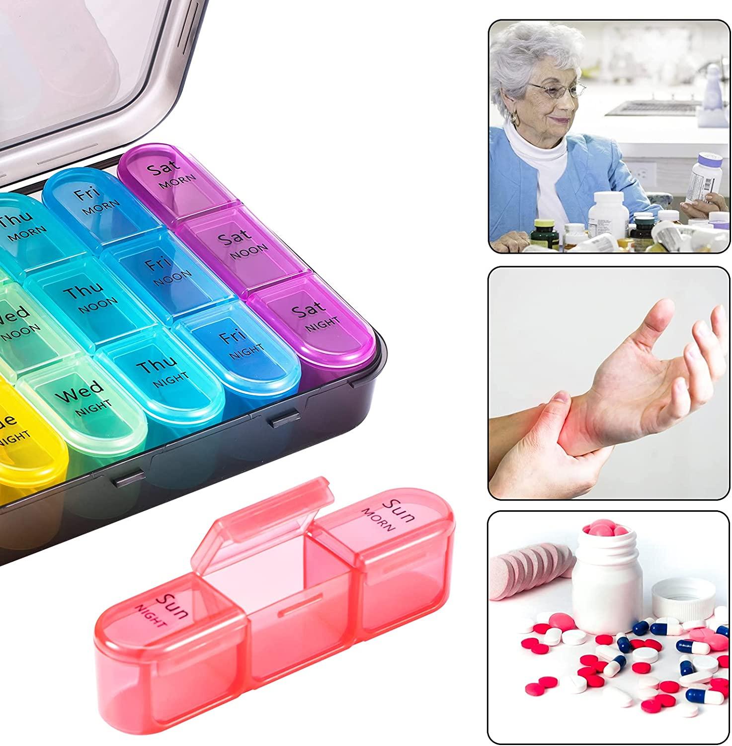Hands DIY Pill Box Weekly 7 Days Pill Box Medication Box 28 Compartments  Pill Organizer Pill Dispenser Plastic Medicine Storage Dispenser 7-Day  Usage 7 Colors Pill Holder for Home Travel 