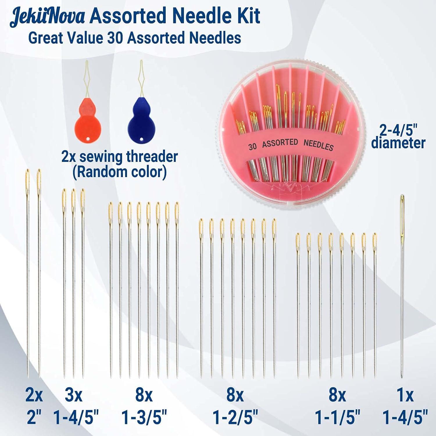 50 Pack Premium Large Eye Needles for Hand Sewing with 4 Needle Threaders,  As