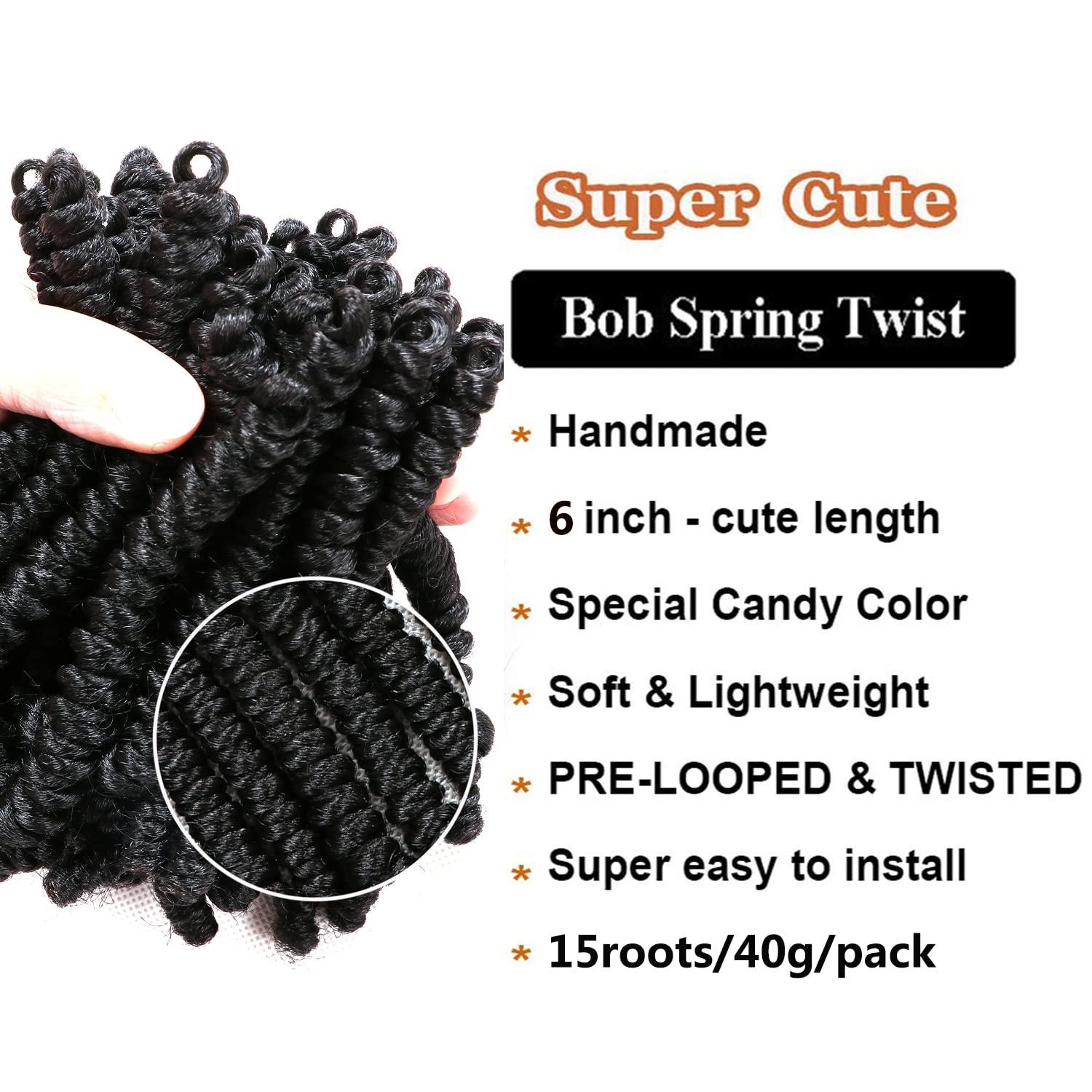 8 Packs Short Bob Spring Twist Crochet Hair 6 Inch 1B Kids Women s