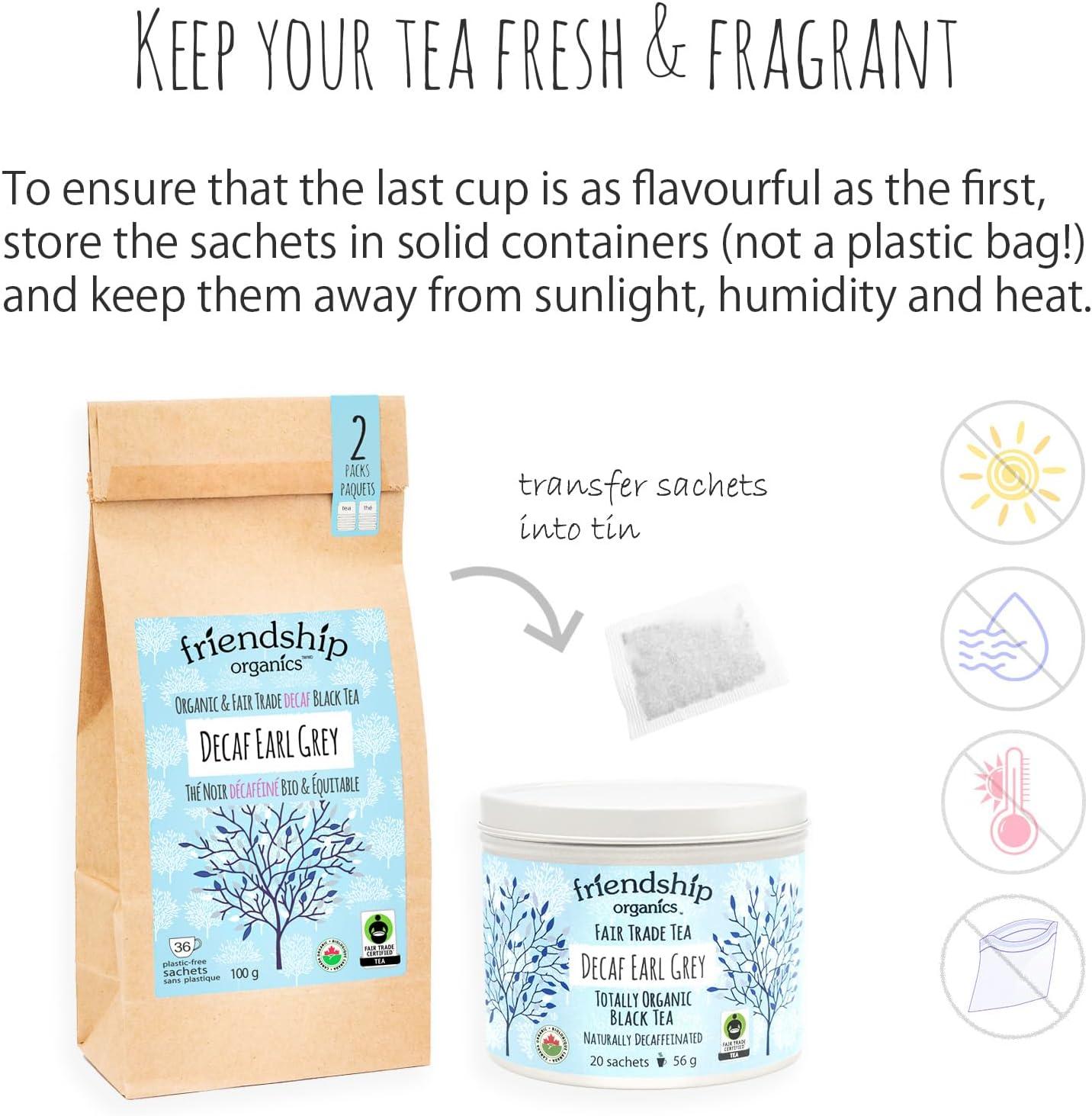 Friendship Organics Decaf Earl Grey Tea Bags - Organic Fair Trade Decaffeinated Black Tea With Bergamot (36 Count)