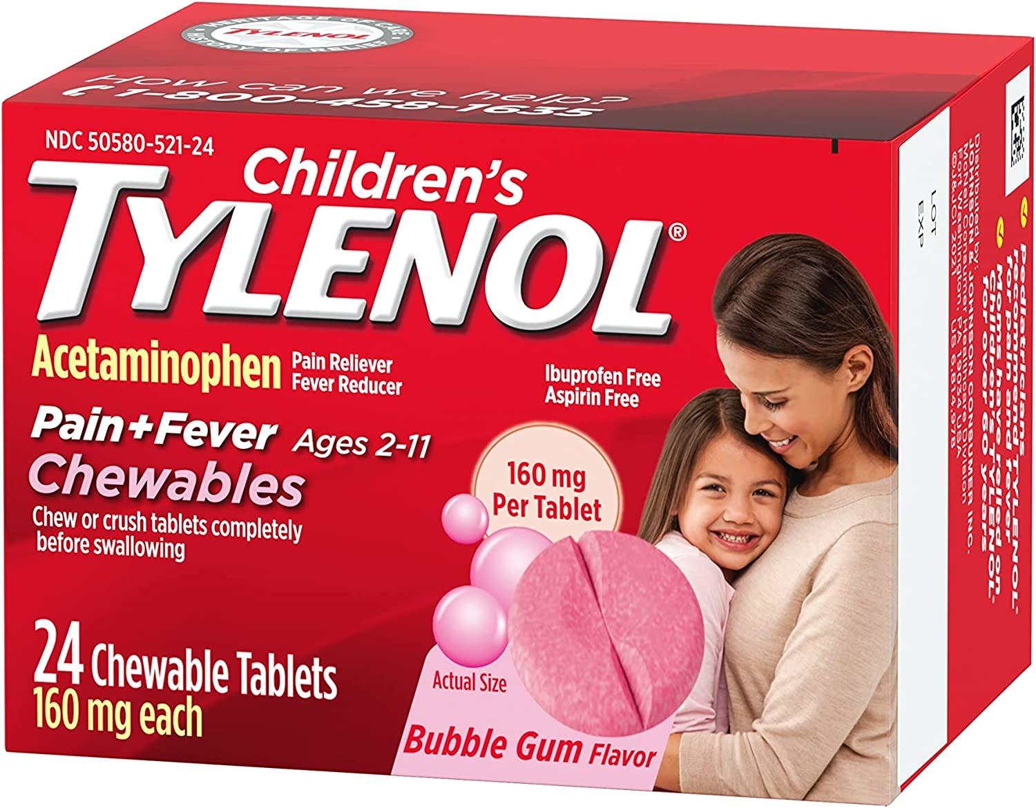Tylenol Children's Chewables Acetaminophen Bubble Gum Flavor 24ct