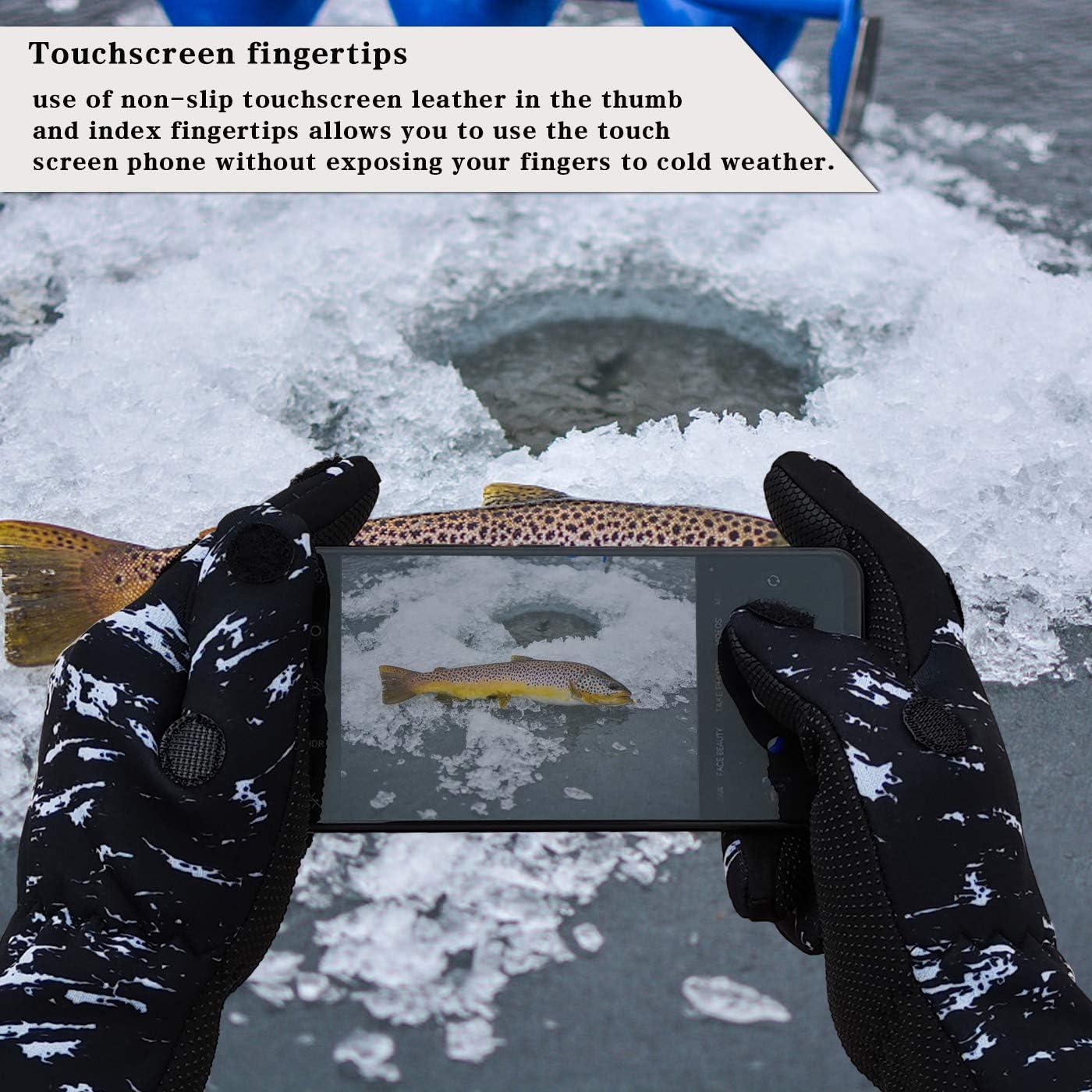 Drasry Neoprene Fishing Gloves Touchscreen 3 Cut Fingers Warm Cold
