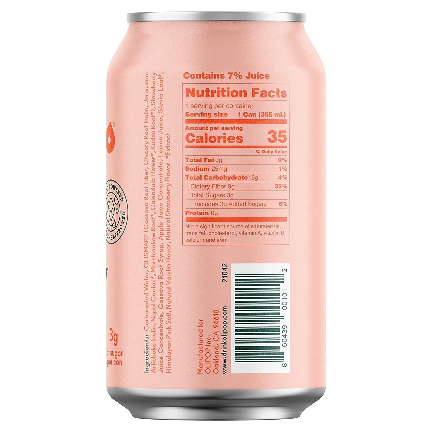 OLIPOP Strawberry Vanilla Sparkling Tonic 12oz 12-Pack | Prebiotic Soft ...