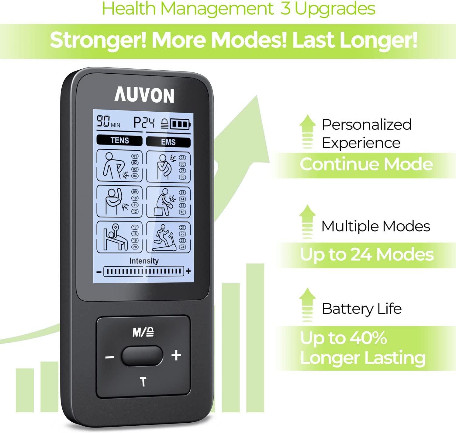 AUVON TENS Unit Dual Channel EMS Muscle Stimulator for Pain Relief, Rechargeable  Tens Machine with 2X Battery Life