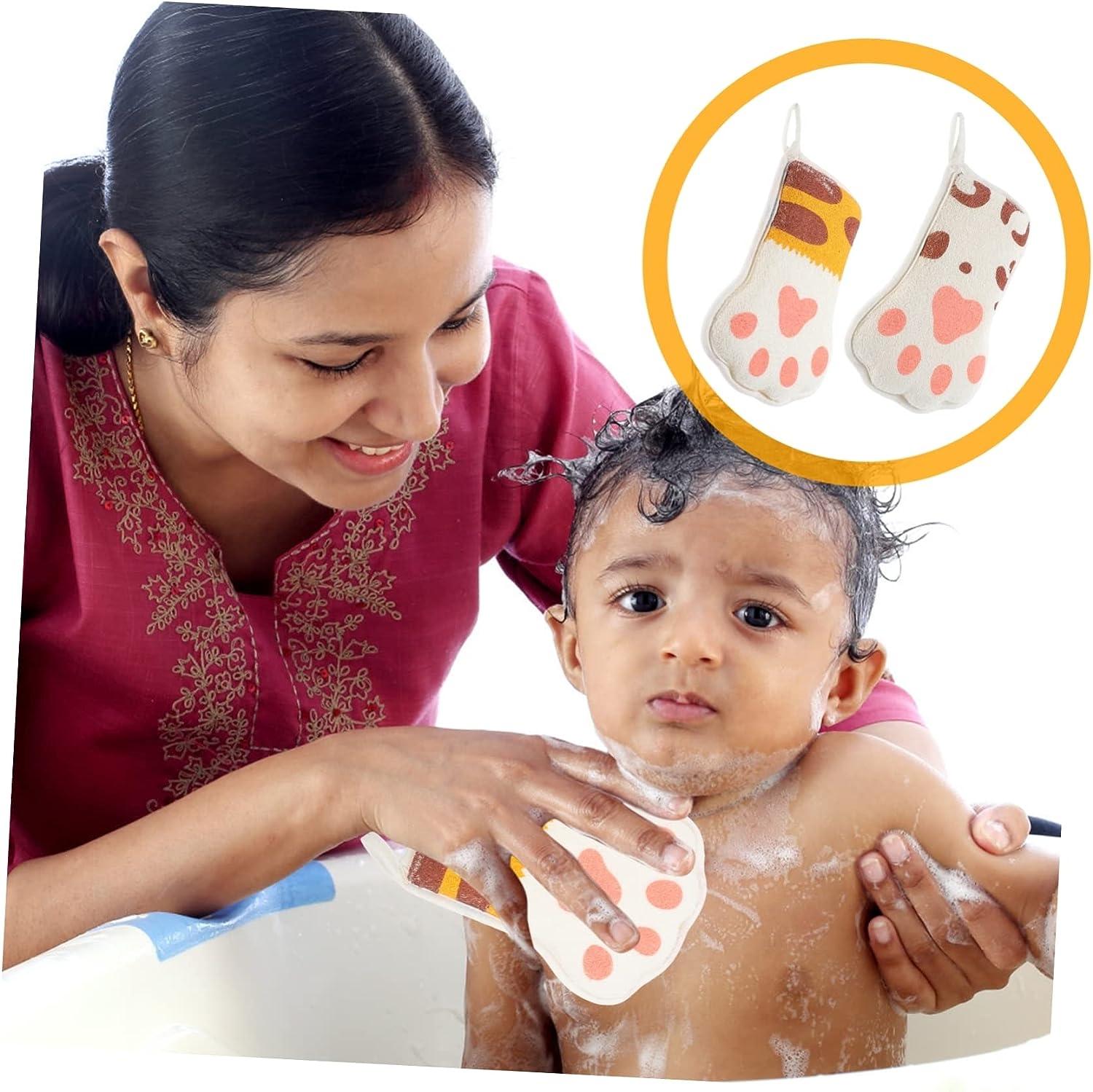 Toyvian 2pcs Paw Bath Cotton Body Scrubber Sponge Set for Kids Natural Mesh Baby Shower Towel