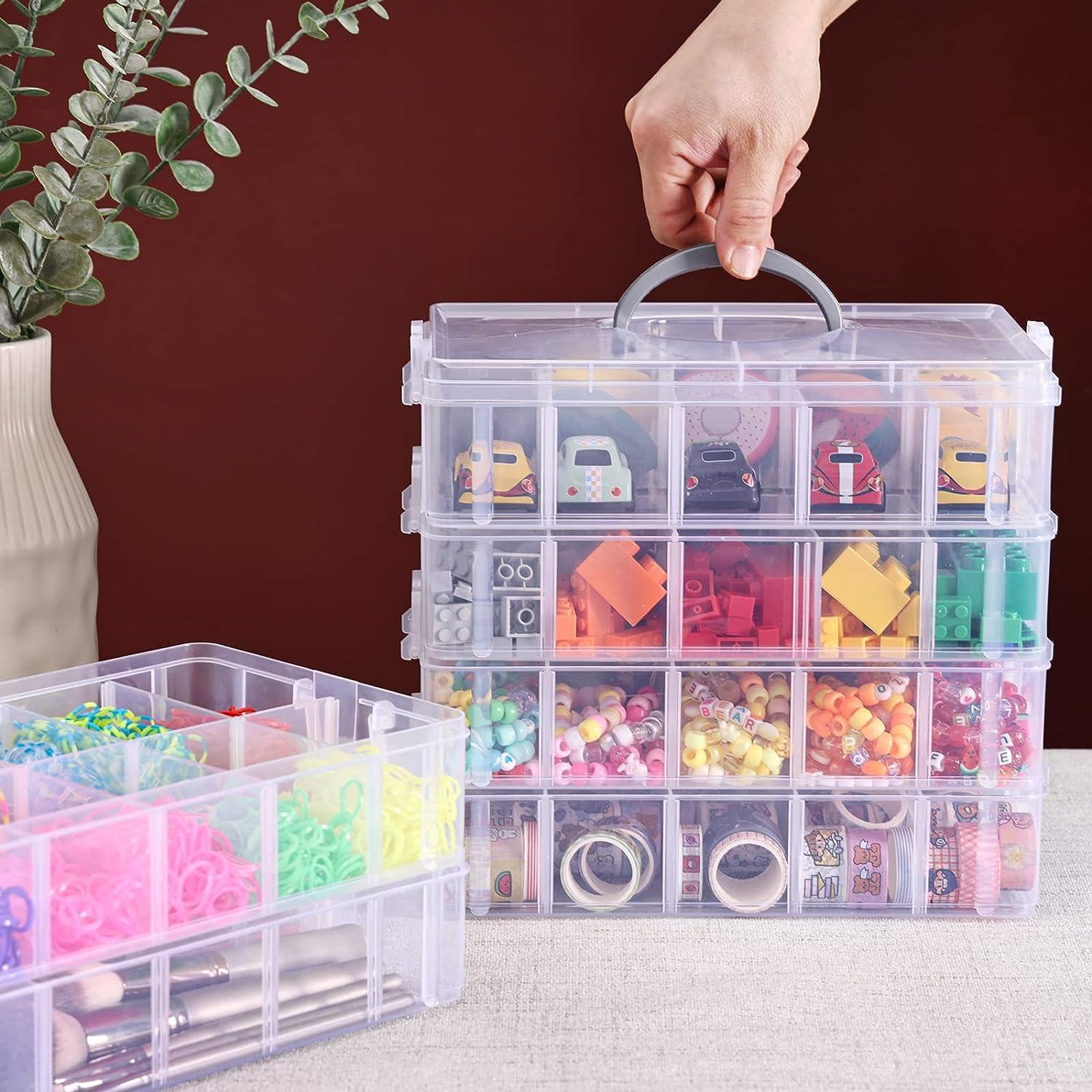 3 Tier Stackable Storage Containers with Adjustable Compartments for Beads,  Sewing Accessories, Arts and Crafts Supplies (6 x 6 x 5 In)
