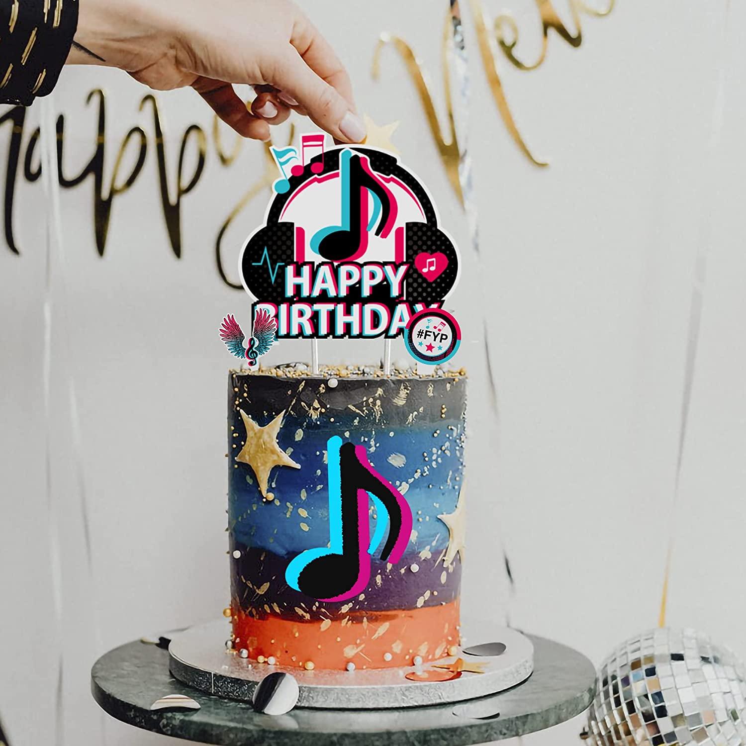 25Pcs TIK Music Happy Birthday Cake Toppers Girl's Karaoke Party Supplies