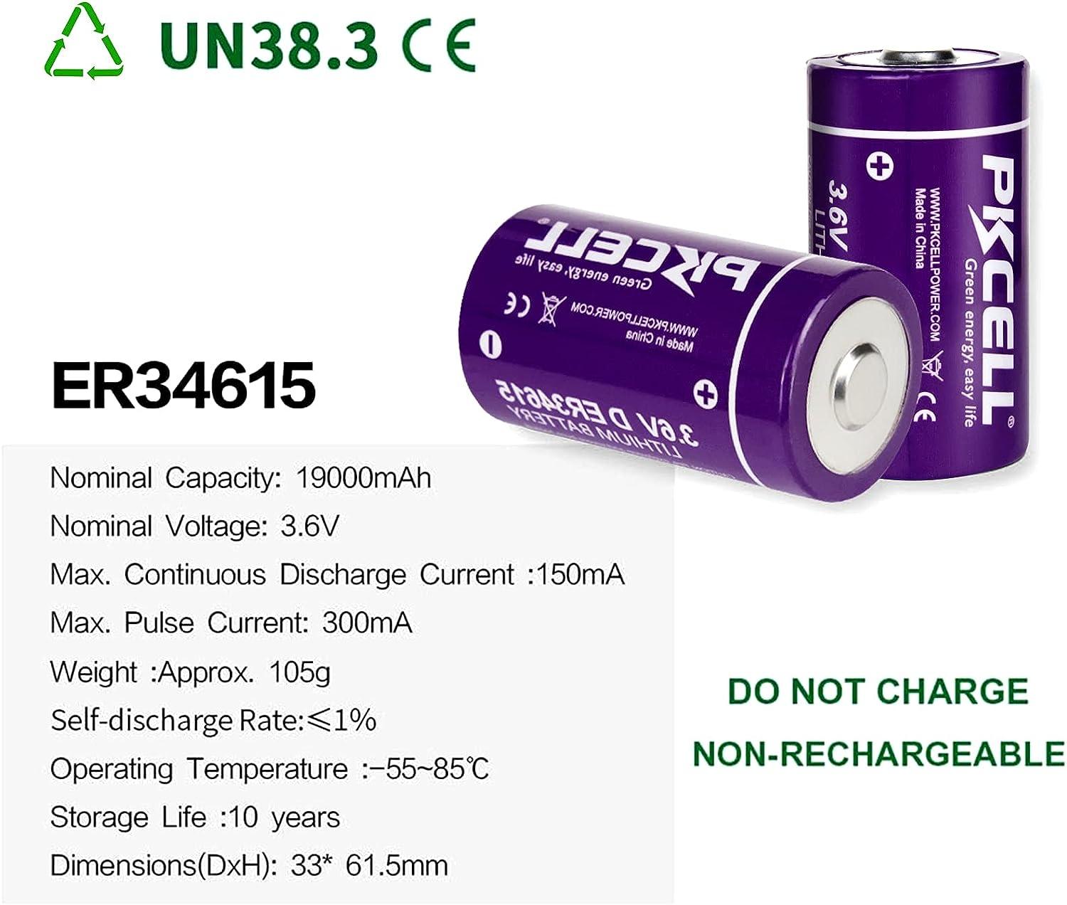 D Cell Lithium Battery ER34615 with High Capacity 19000mAh (2pc)