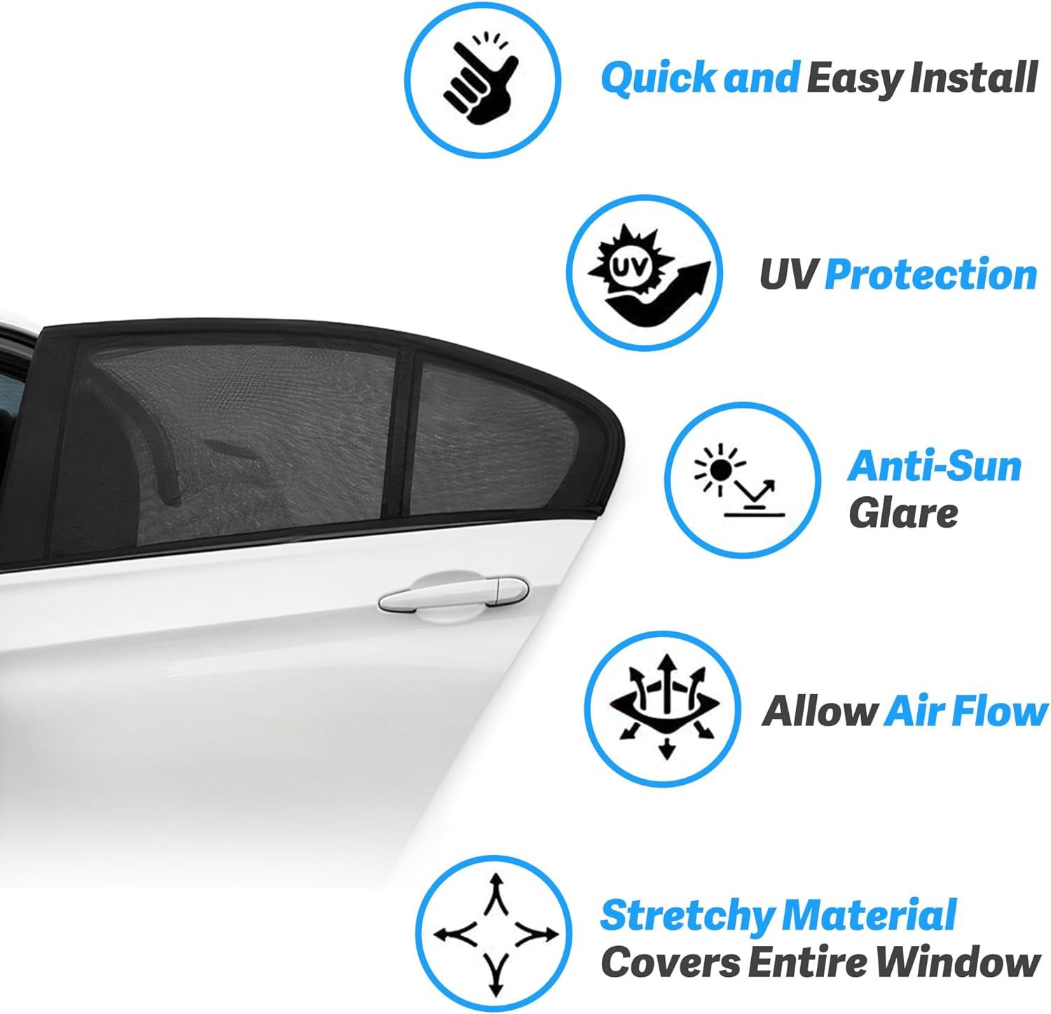 Sun Protection Car Baby/Children Double-Sided (Pack Of 2), Universal Sun Visor Car Net, Sun Protection Roller Blind Car With UV Protection, Car Side Window Parasol Protects Baby, Children & Pets