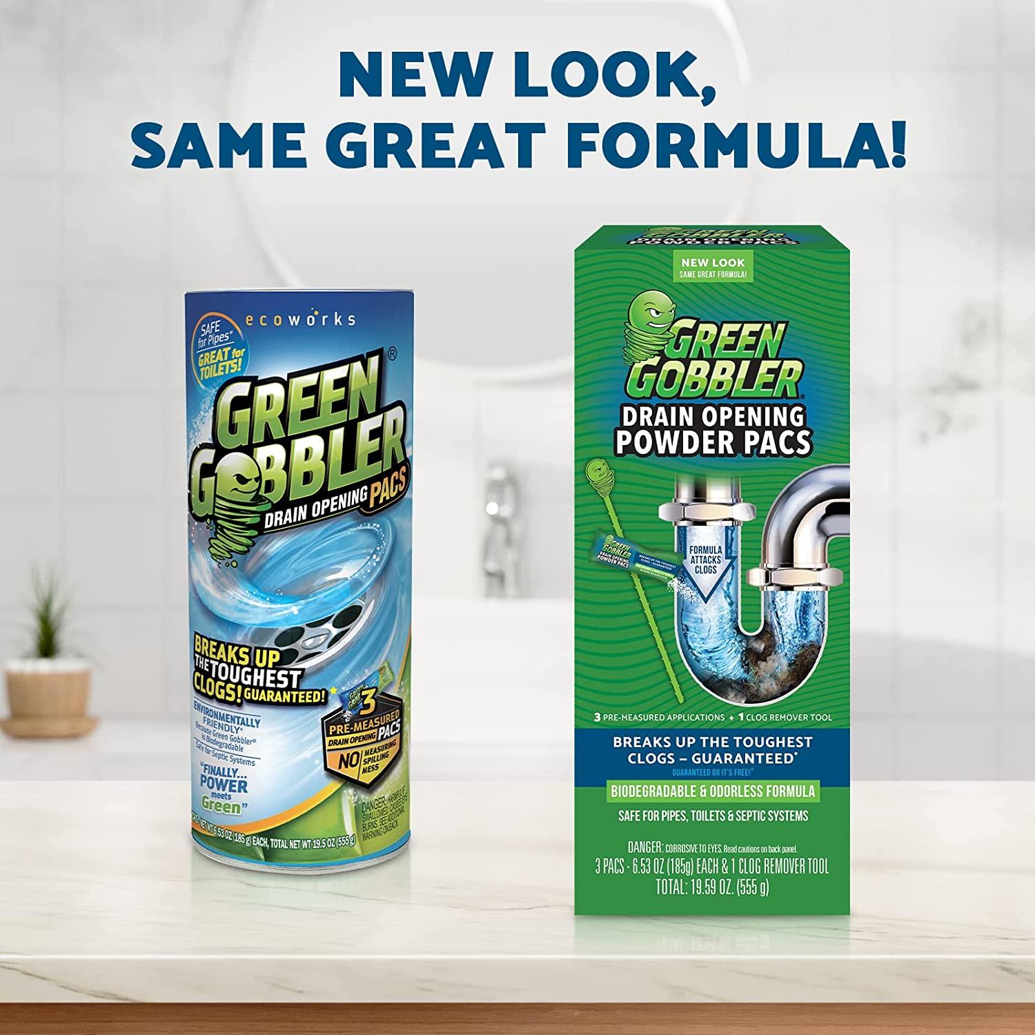 Green Gobbler DRAIN OPENER PACS Hair Clog Remover Toilet Clog