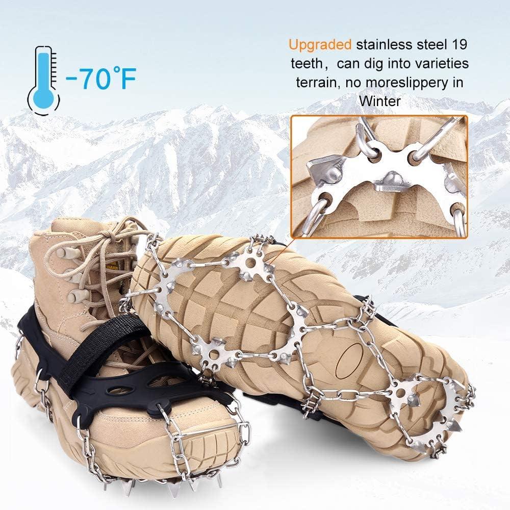 VANGAY Crampons Ice Cleats for Shoes Boots Women Men 19 Spikes Stainless  Steel Spikes Traction Snow Grips Microspikes Snow Grips for Hiking Climbing  Fishing Black X-Large