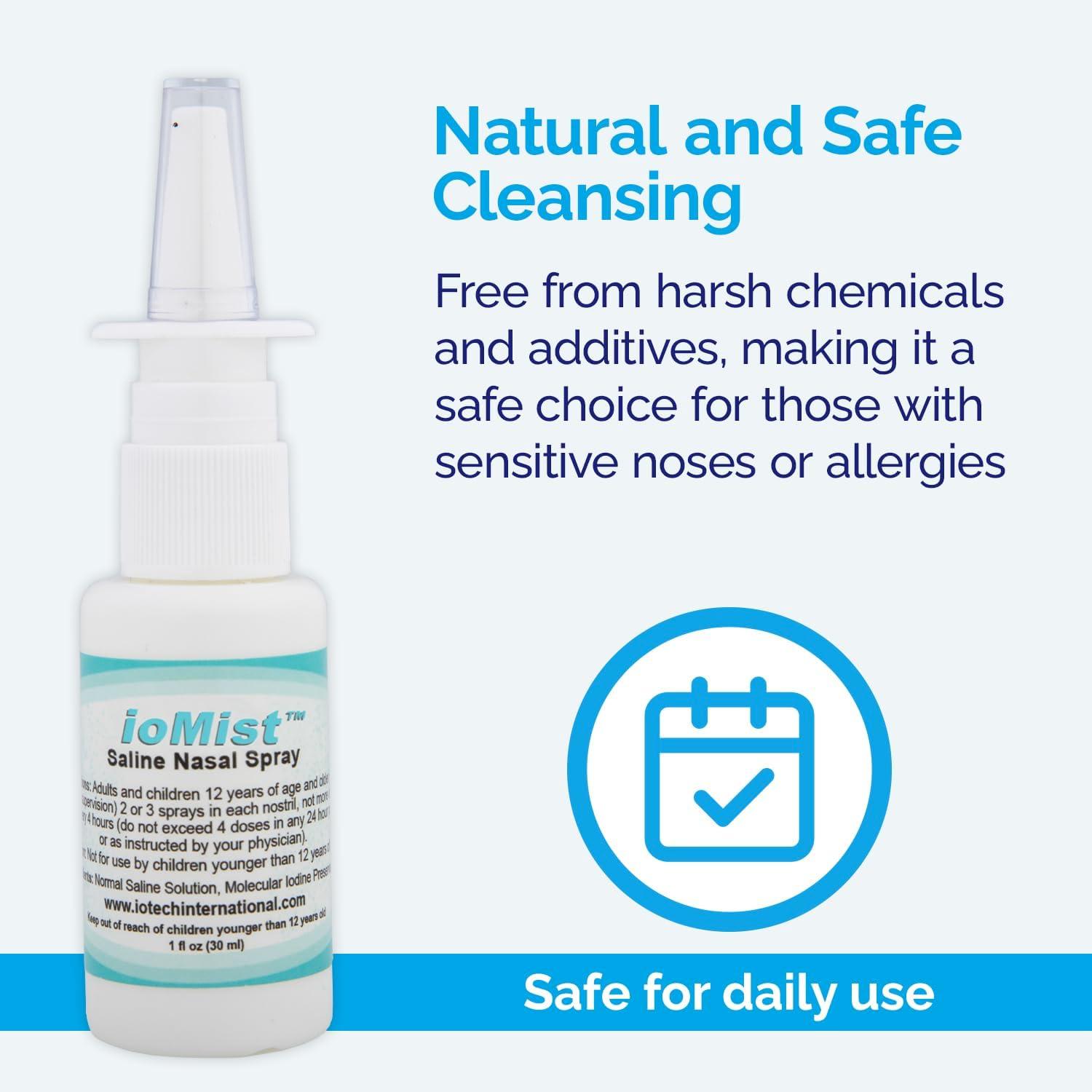 ioMist Saline Nasal Spray with Molecular Iodine Preservative Cleaner & Nasal Flush System for
