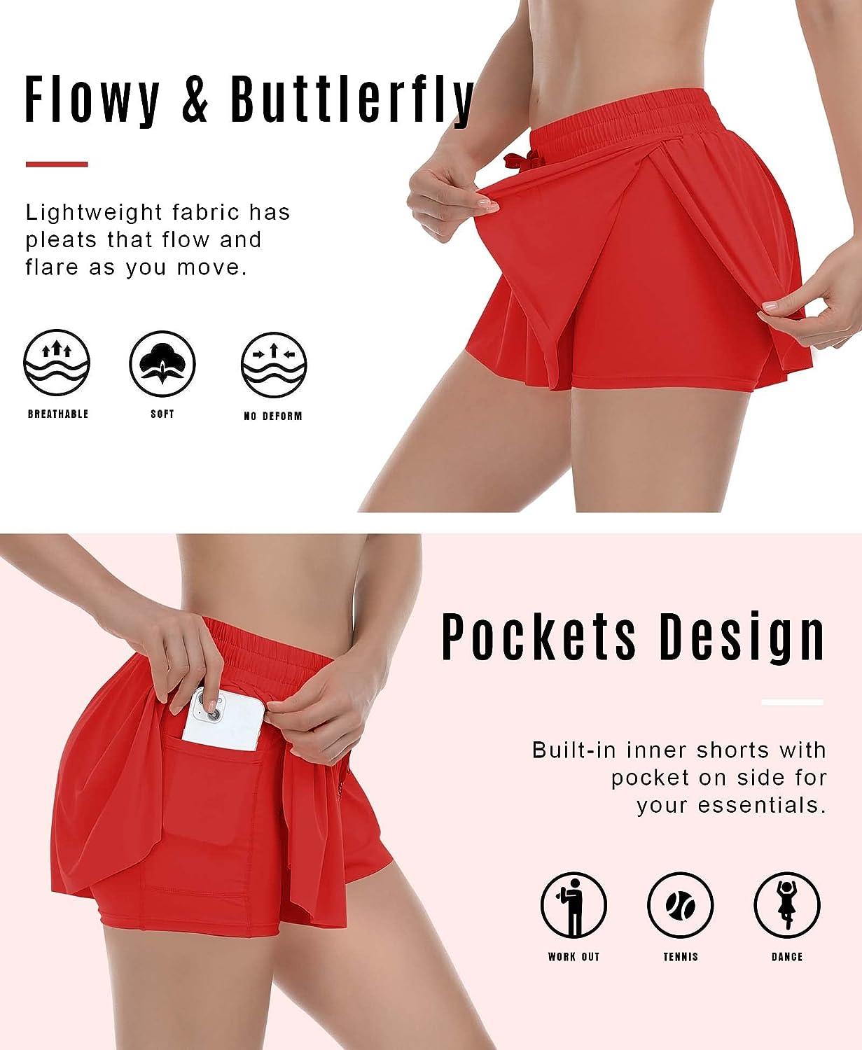 2 in 1 Flowy Athletic Shorts for Women Casual Butterfly Running