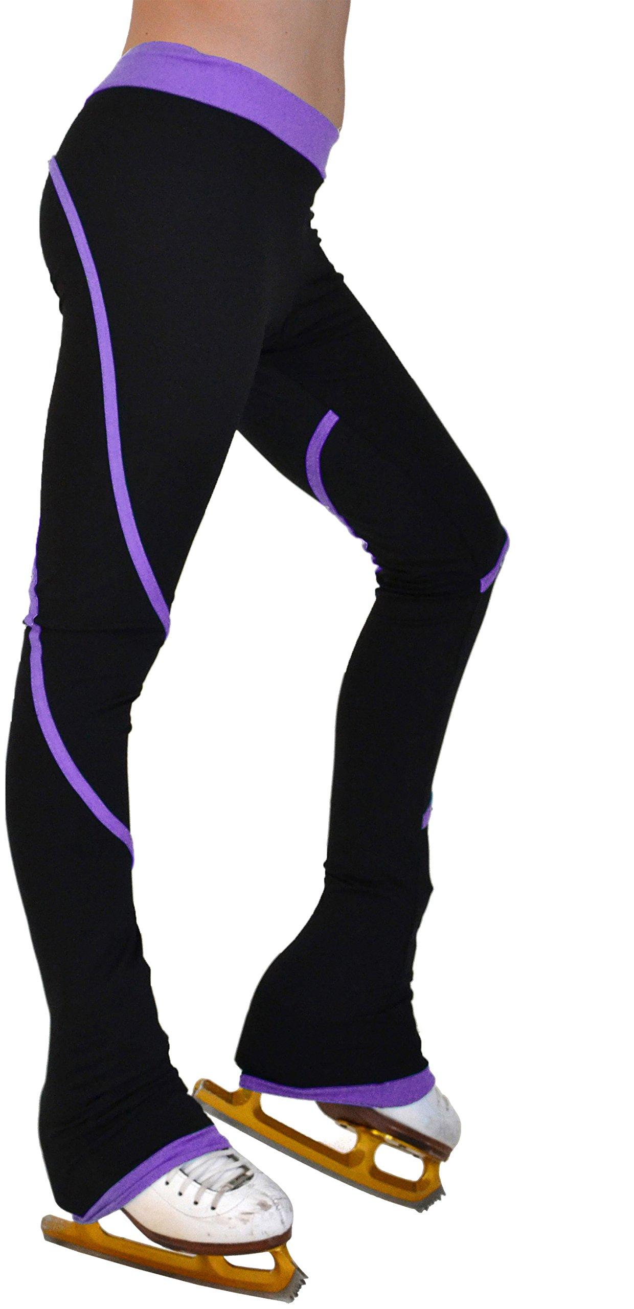 ChloeNoel Figure Skating Heavy Poly Spandex Pipings Swirl Skate Pants P76  4-5 Purple