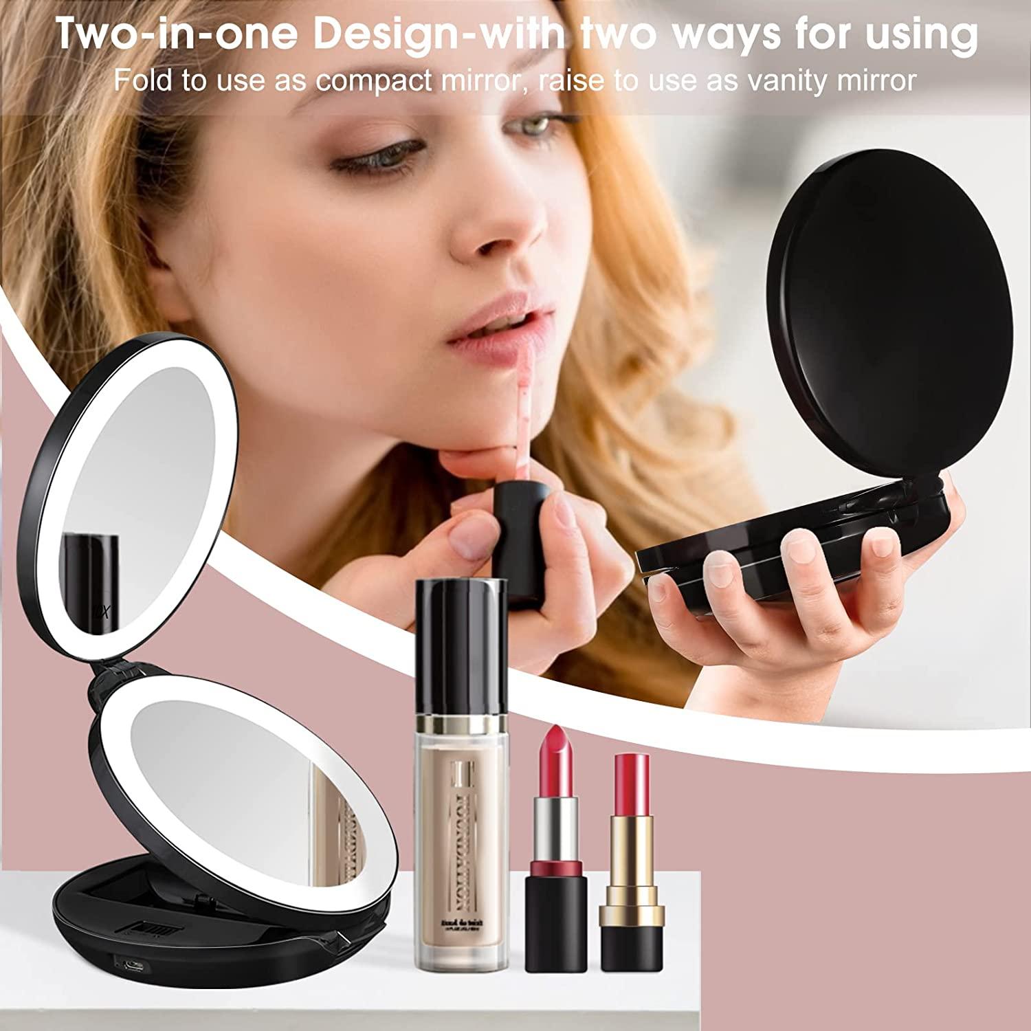 KEDSUM Upgraded Rechargeable LED Lighted Travel Magnifying Mirror, 1X