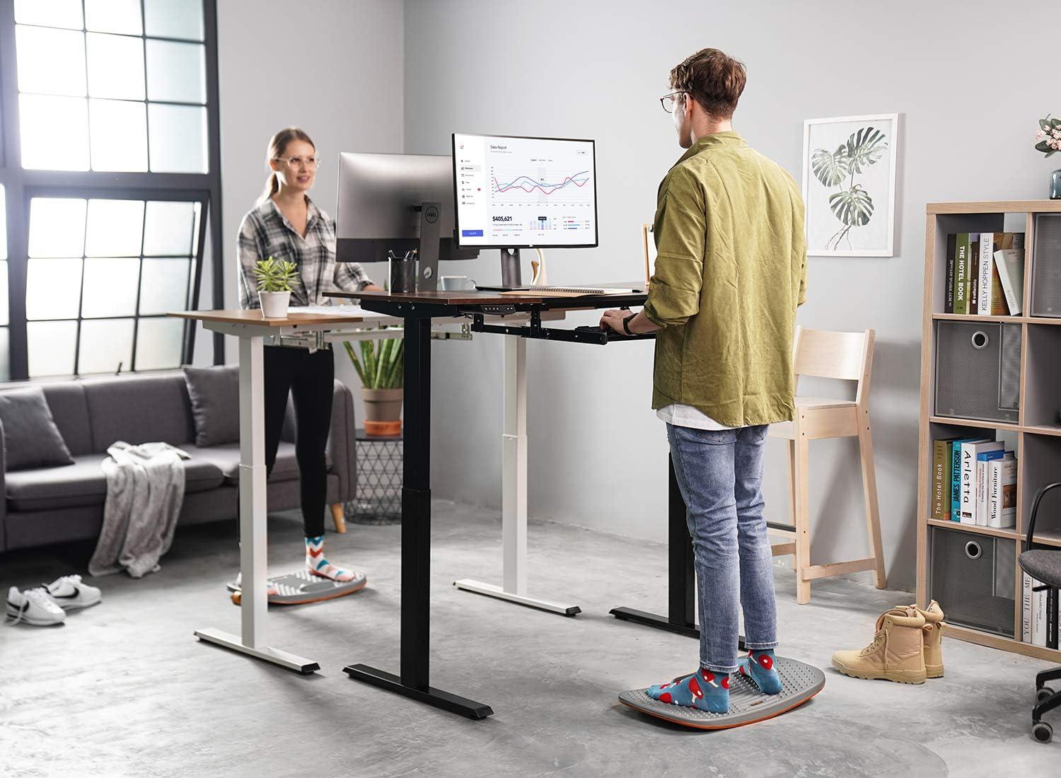 FEZIBO Standing Desk Mat with Anti Fatigue Bar, Wooden Wobble Balance Board  with Ergonomic Design Comfort Floor Mat Large Altostratus Gray