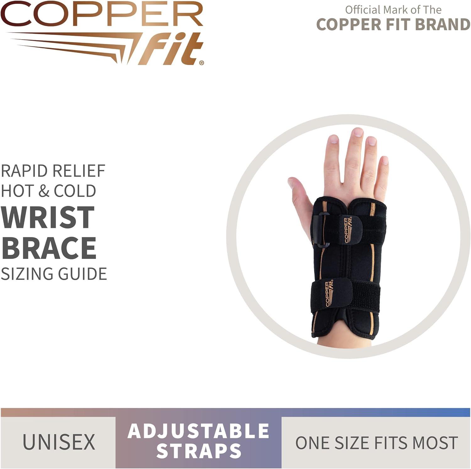 Copper Fit Unisex Adult Fingerless Rapid Relief Adjustable Wrist Wrap with  Ice Pack or Heat Therapy, Black, Adjustable : Health & Household 