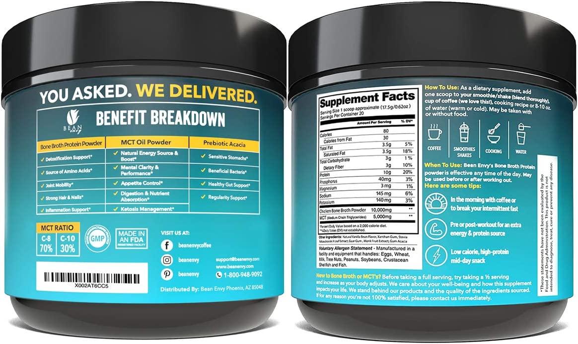 Bean Envy Bone Broth Protein Powder + MCT Oil + Acacia Fiber for Joint