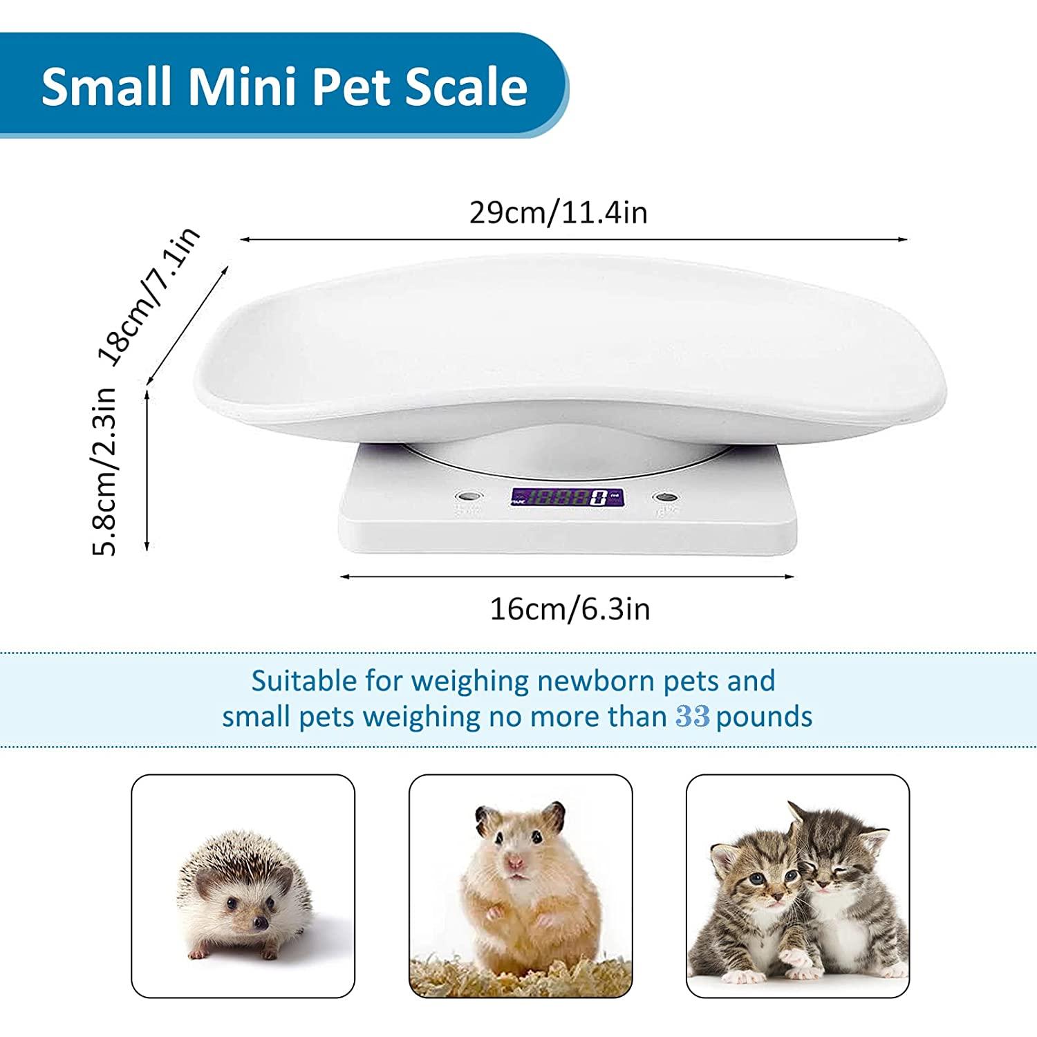Digital Pet Scale, Small Animal Scale with LCD Display, Multifunction  Kitchen Food Scale, Weighing Max 33lbs, Size 12x 8 Inch for Weight Scale  with New Born Kitten and Puppy(White)