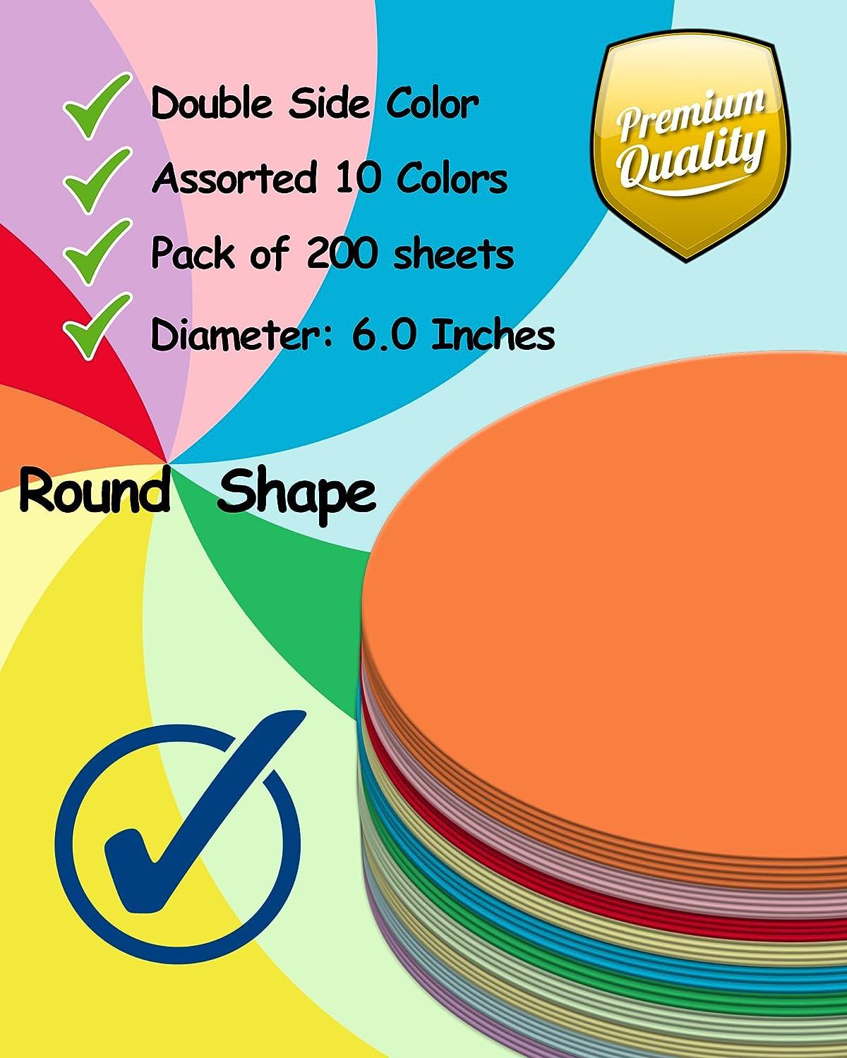 Ezyaid Construction Paper Circles with Assorted Colors 6 Inch Colored Craft  Paper 200 Sheets for Kids Arts and Crafts School Crafting Supplies for Kids  6 inches
