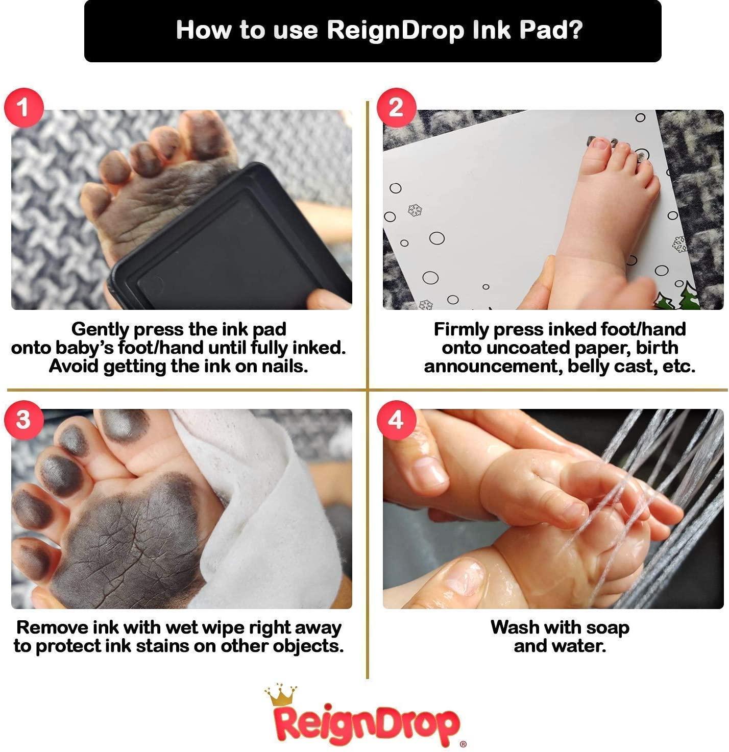 ReignDrop Ink Pad For Baby Footprint, Handprint, Create Impressive Keepsake  Stamp, Non-Toxic and Acid-Free Ink, Easy To Wipe and Wash Off Skin, Smudge  Proof, Long Lasting Keepsakes (Black)
